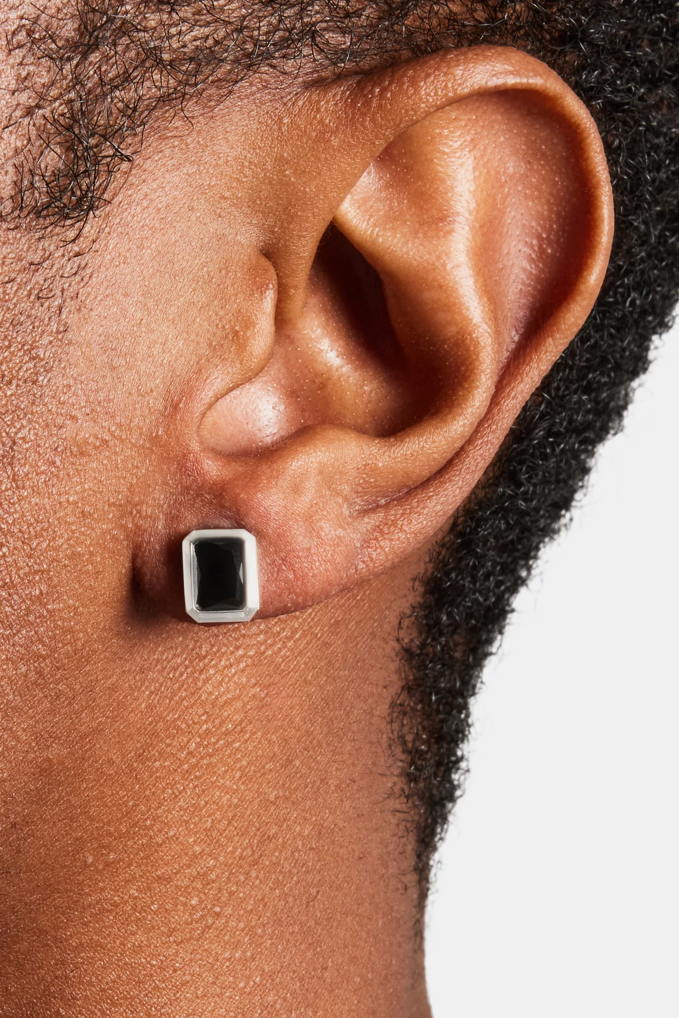 Iced Baguette Stud Earring - Black - Image 2