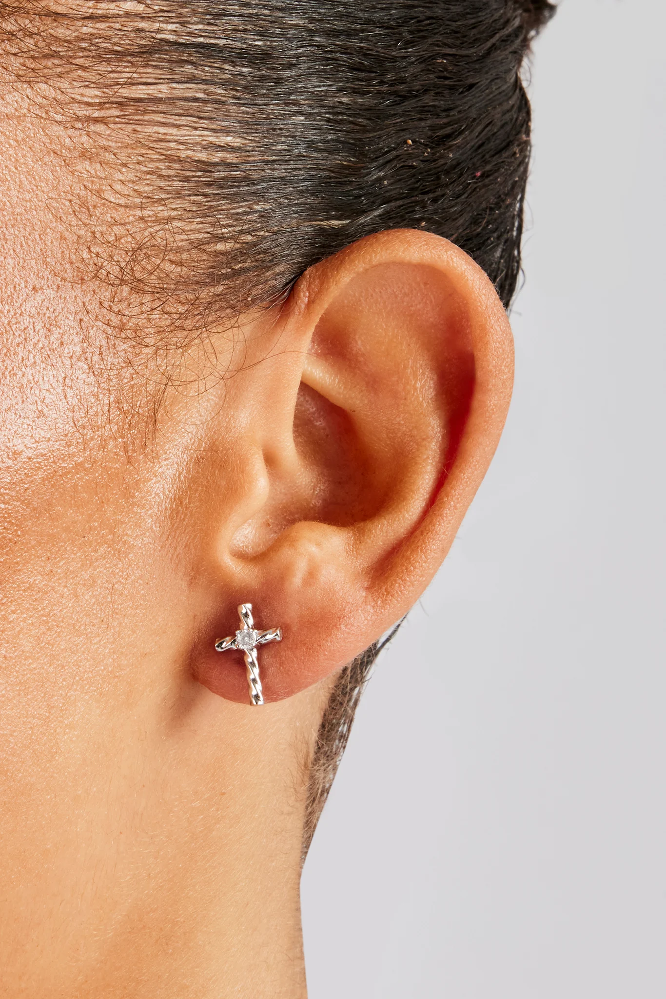 925 Twist Cross Stud Earrings - White - 14mm - Image 2