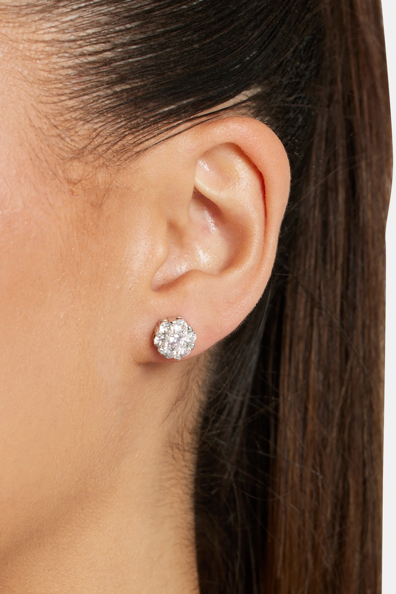 9mm Iced CZ Flower Clear Stud Earrings - Image 2