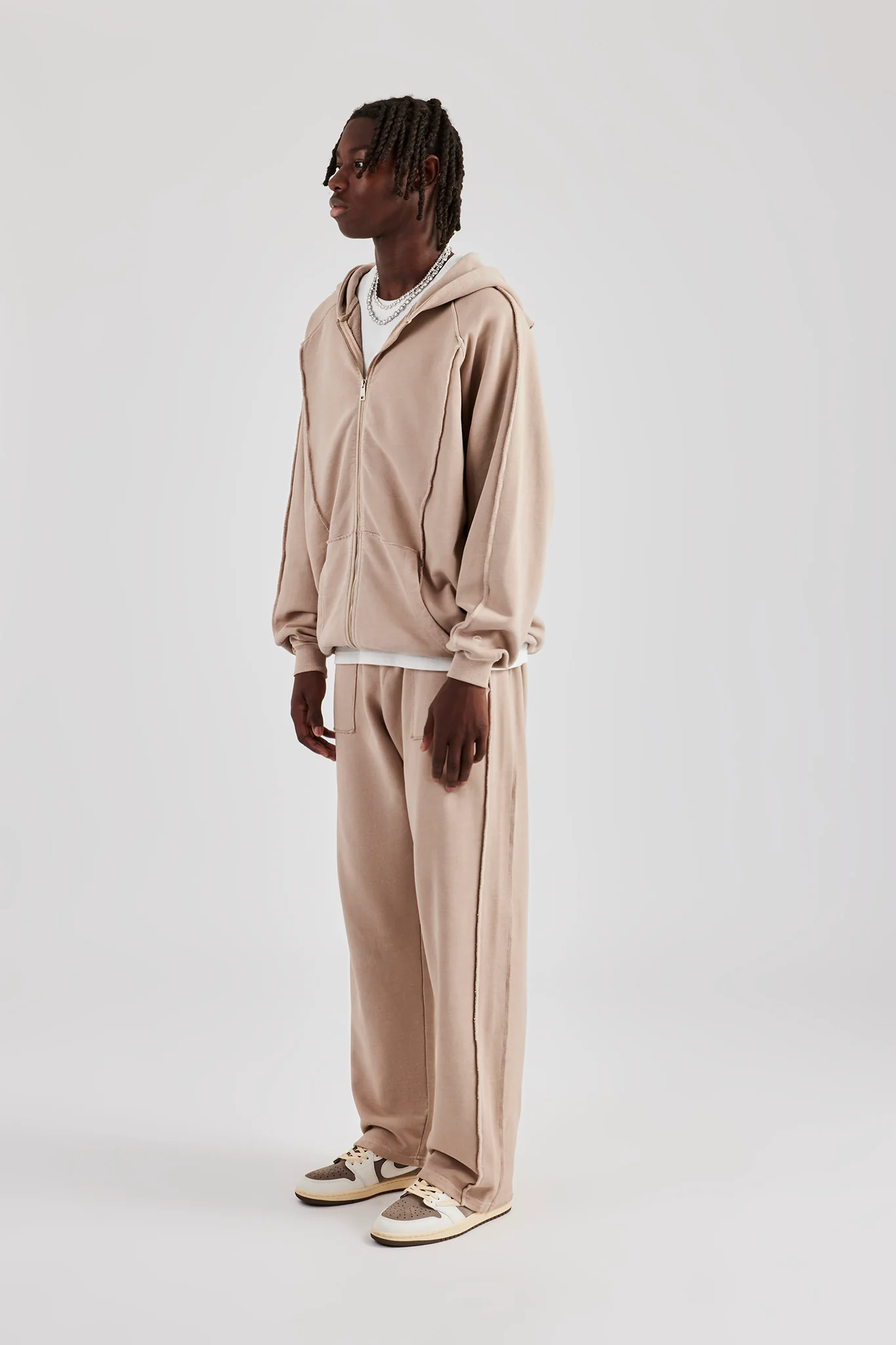 Acid Exposed Seam Zip Through Tracksuit - Stone - Image 2