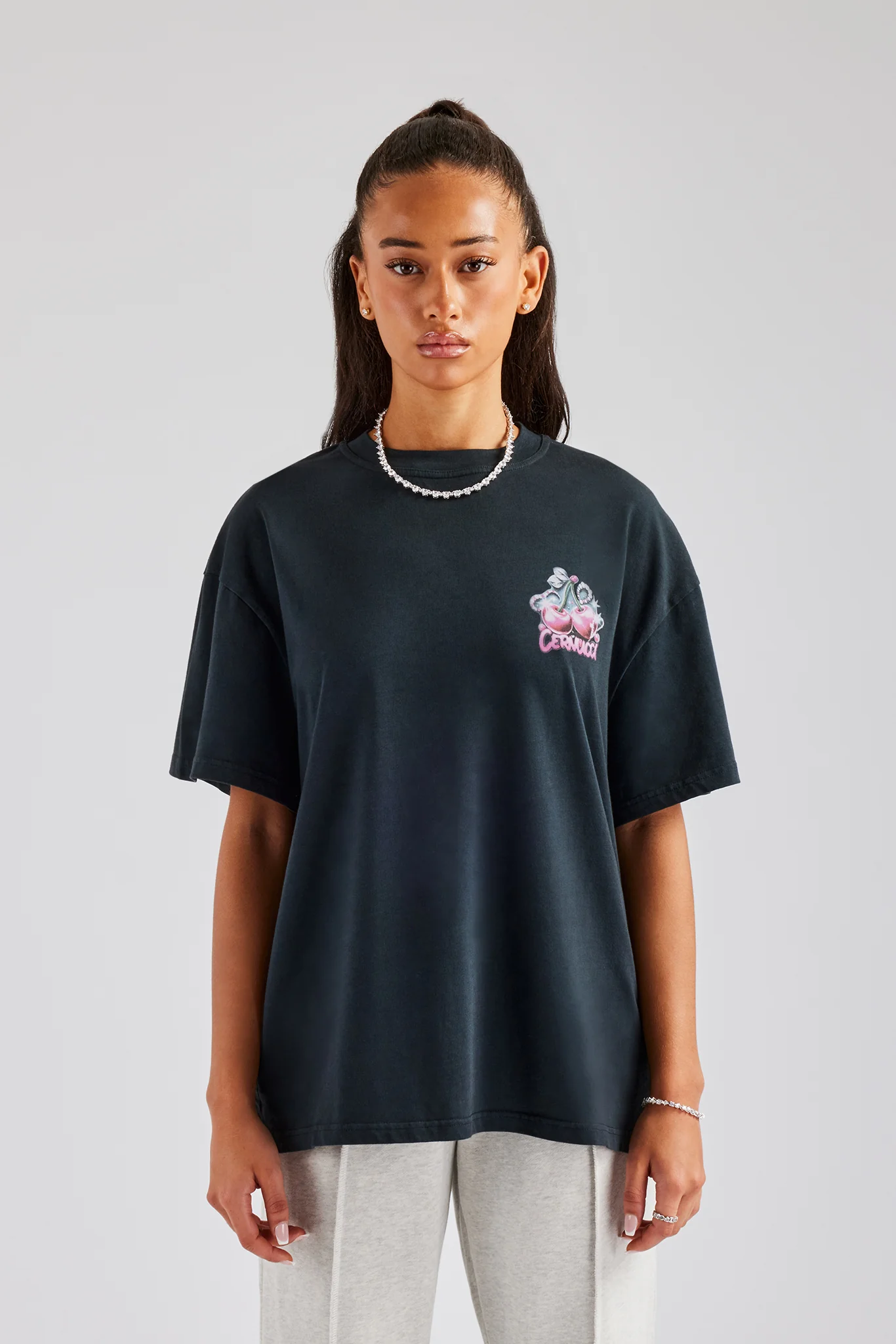 Acid Wash Diamond Cherry Oversized T-Shirt - Image 3