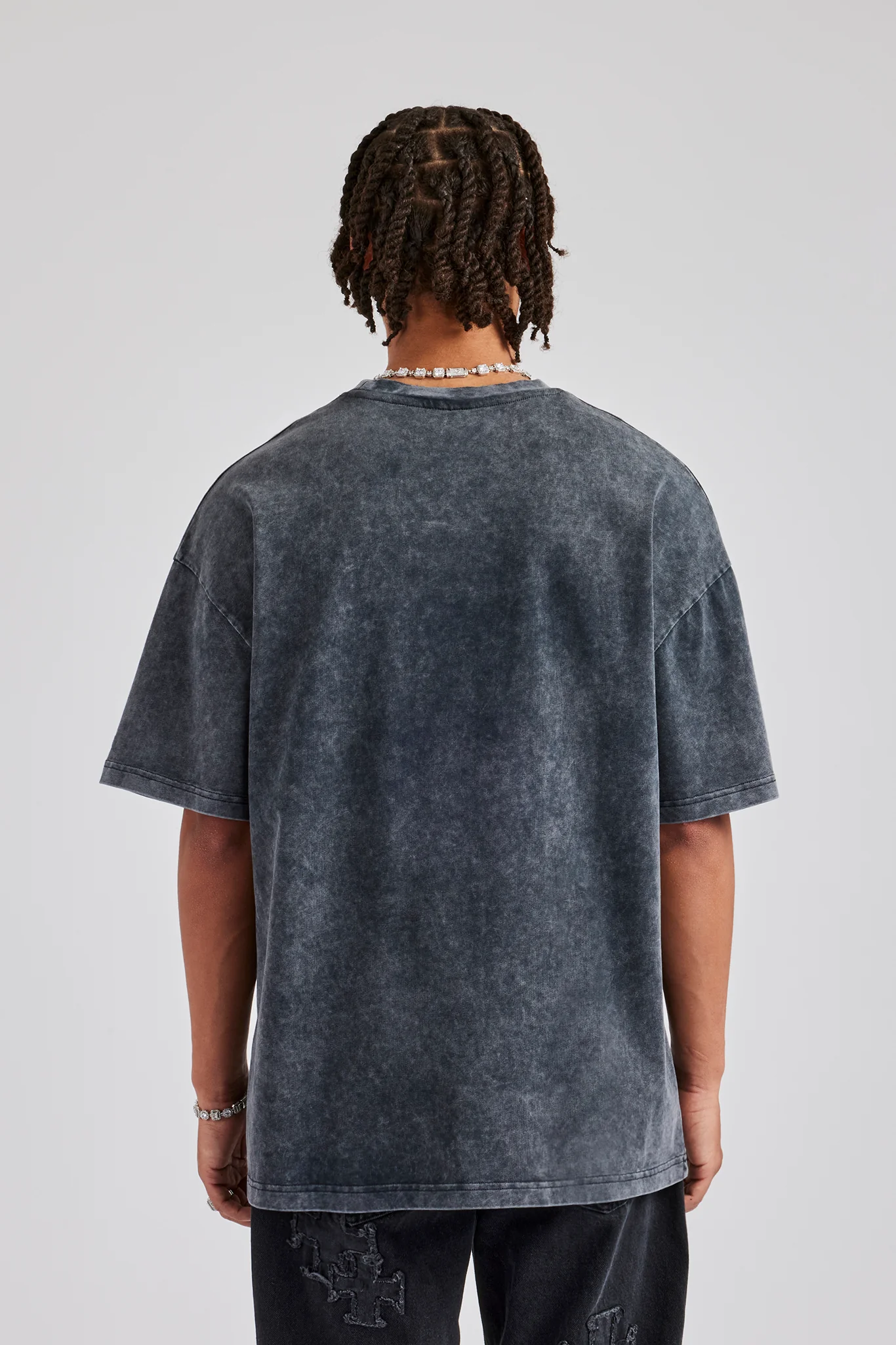 Acid Wash Diamond Grills Graphic Oversized T-Shirt - Image 4