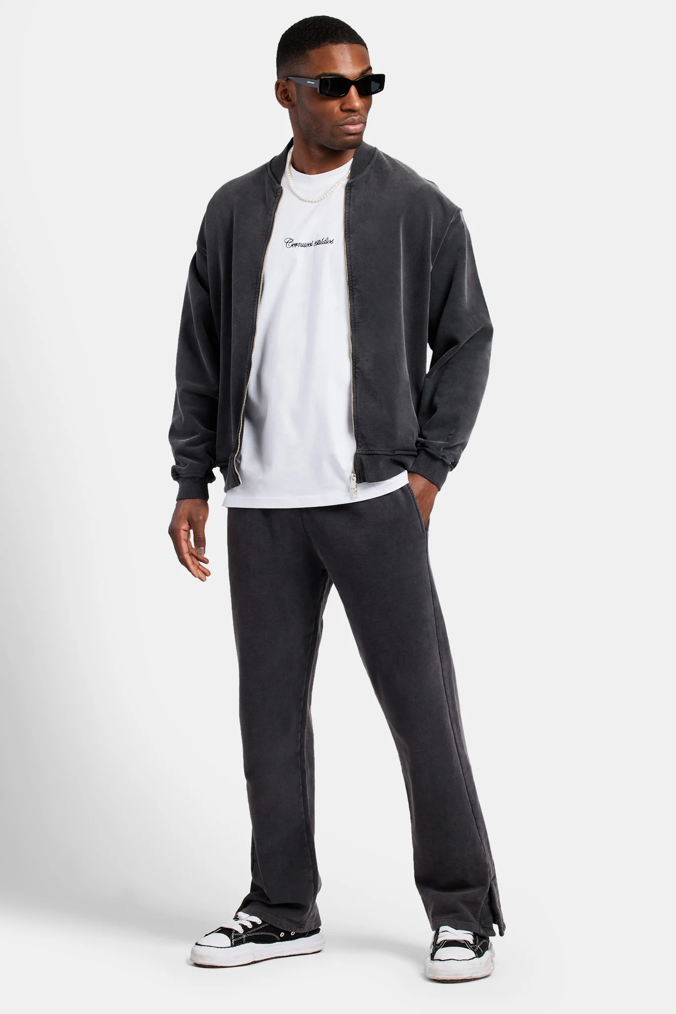 Acid Wash Jersey Bomber Zip Through - Charcoal - Image 2