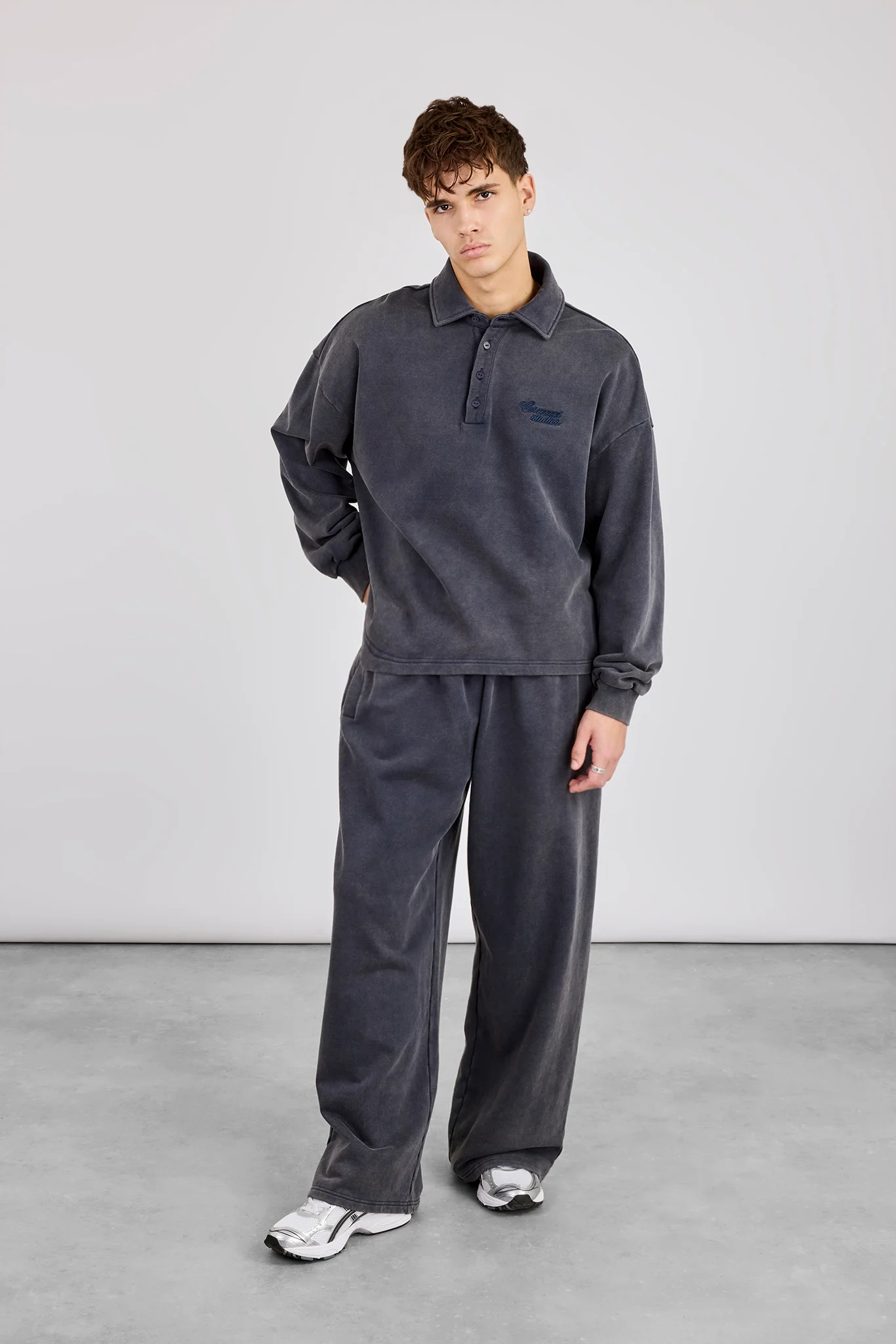 Acid Wash Rugby Polo & Baggy Jogger - Washed Navy