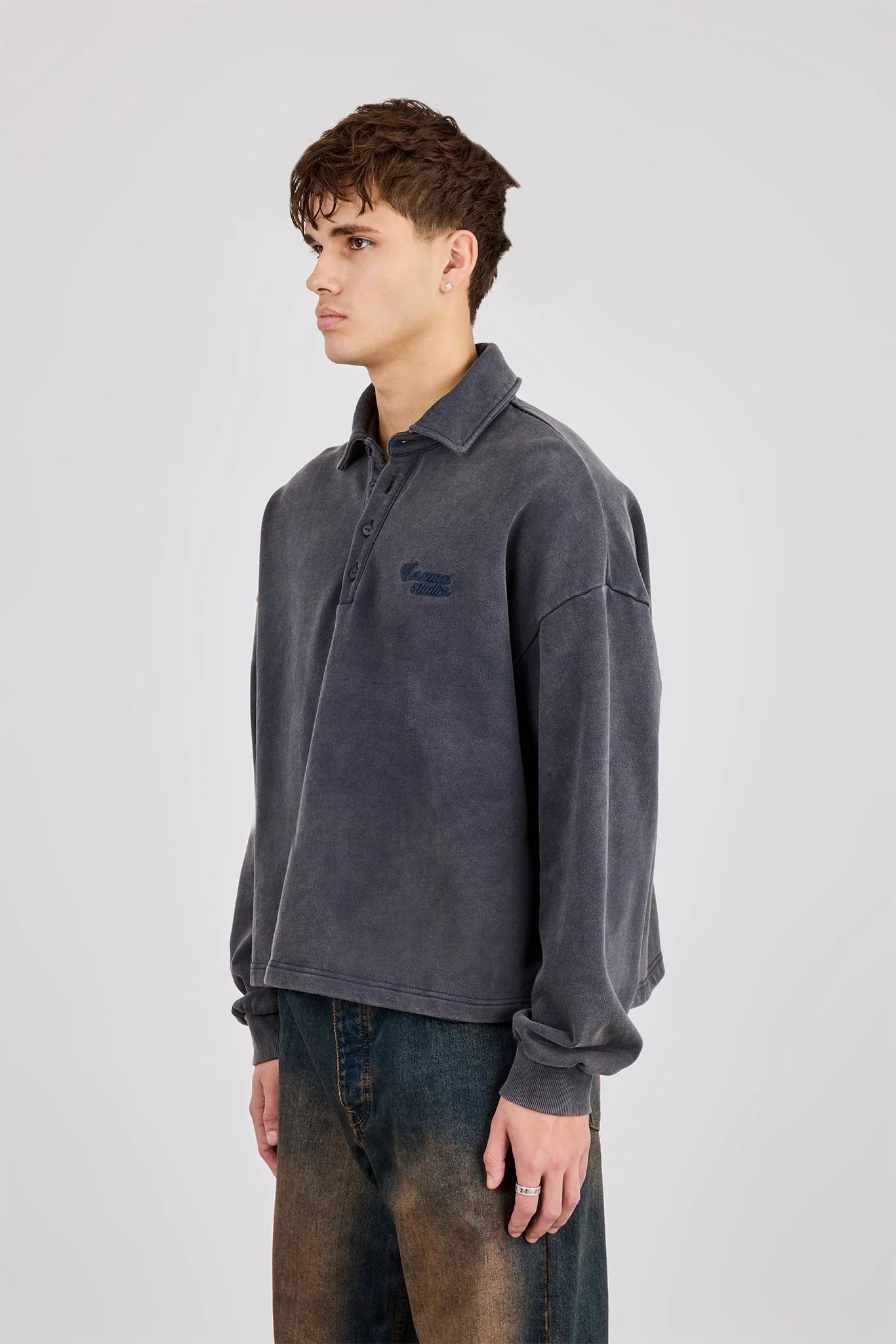 Acid Wash Rugby Polo - Washed Navy - Image 2