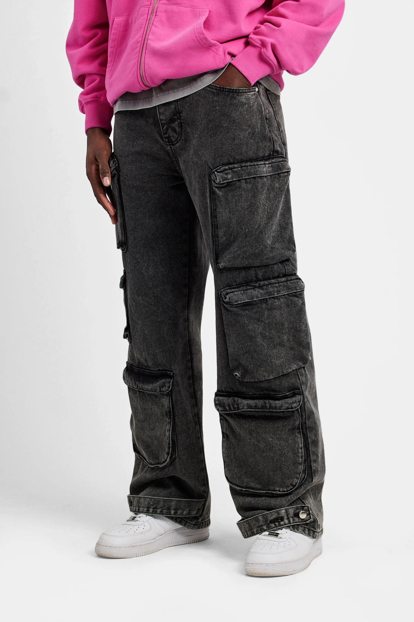 Acid Wash Utility Cargo Jeans - Image 3