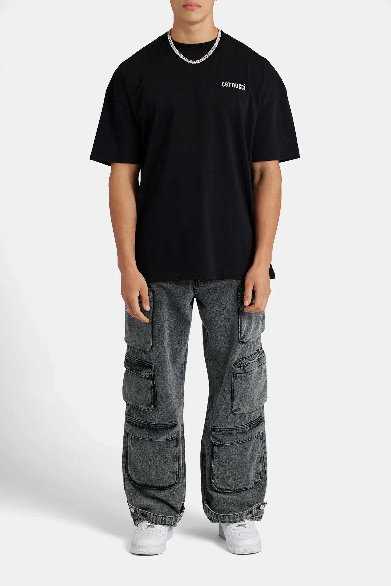 Acid Wash Utility Cargo Jeans - Black - Image 2