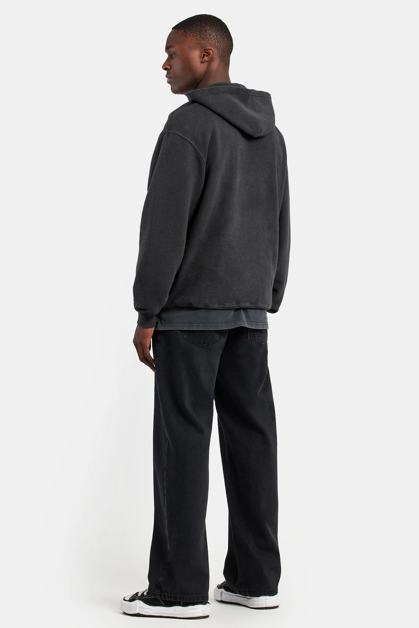 Acid Wash Waffle Hoodie - Charcoal - Image 2