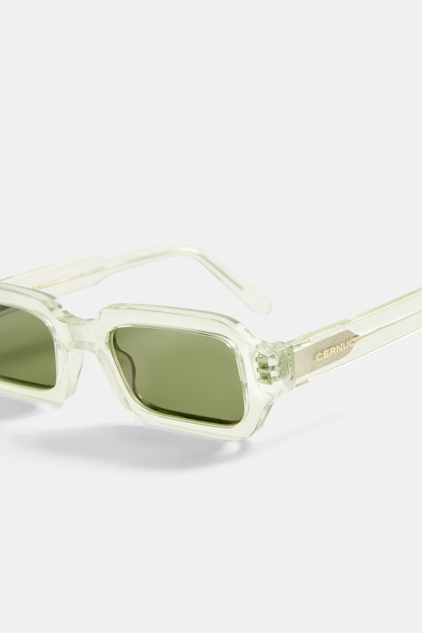 Angled Slim Rectangle Acetate Frame Sunglasses - Green - Image 4