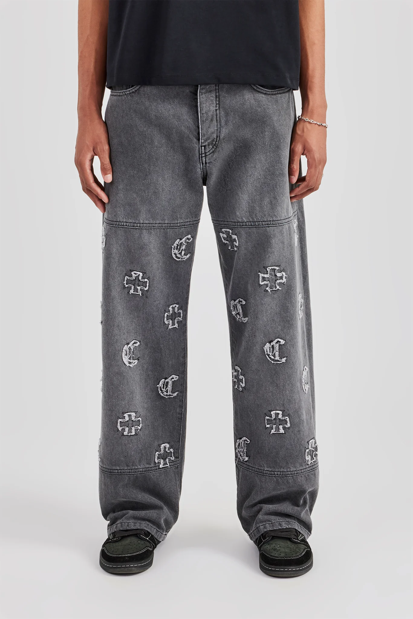 Applique Motif Baggy Fit Jean - Washed Grey - Image 2