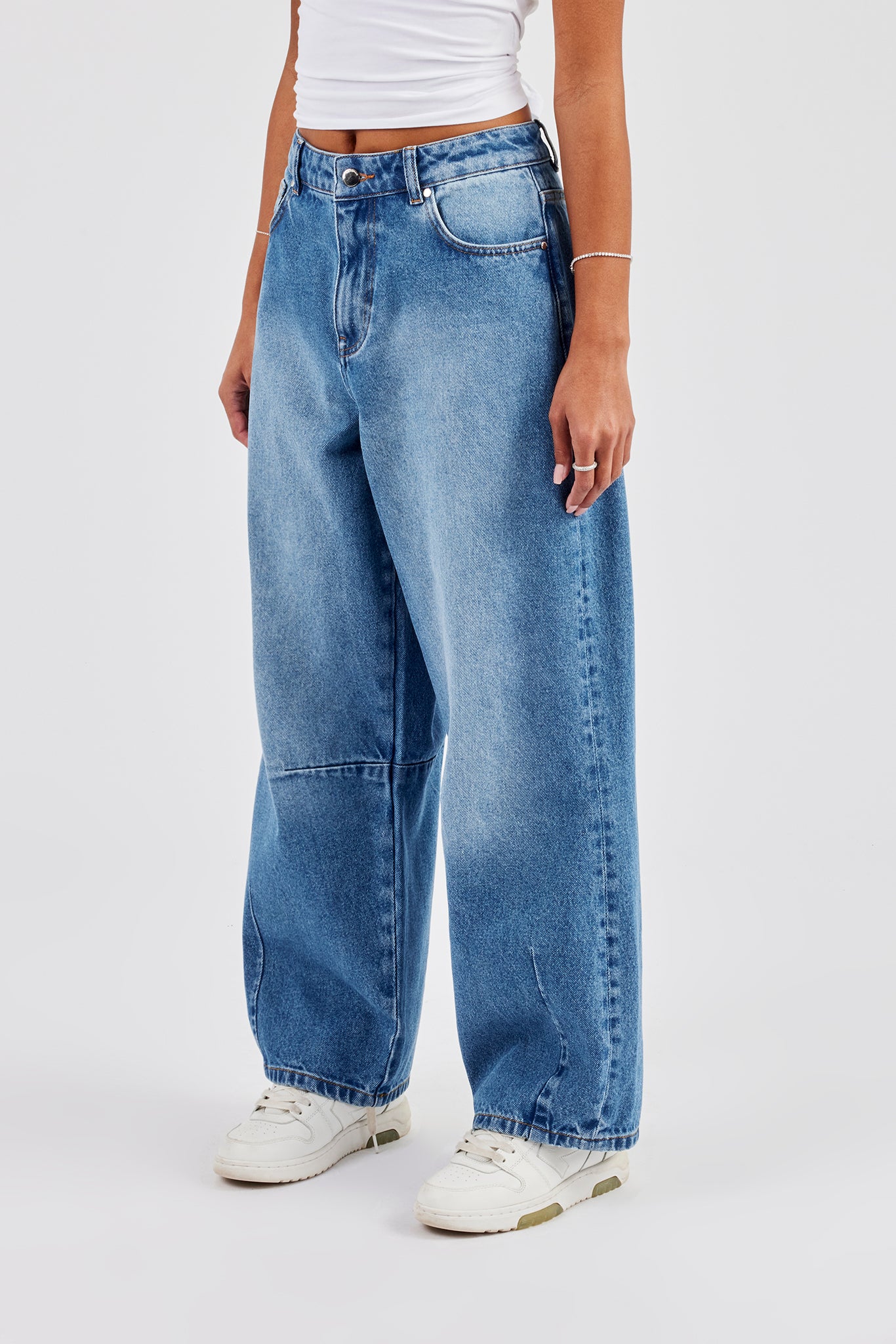 Baggy Balloon Fit Jeans - Mid Blue - Image 2