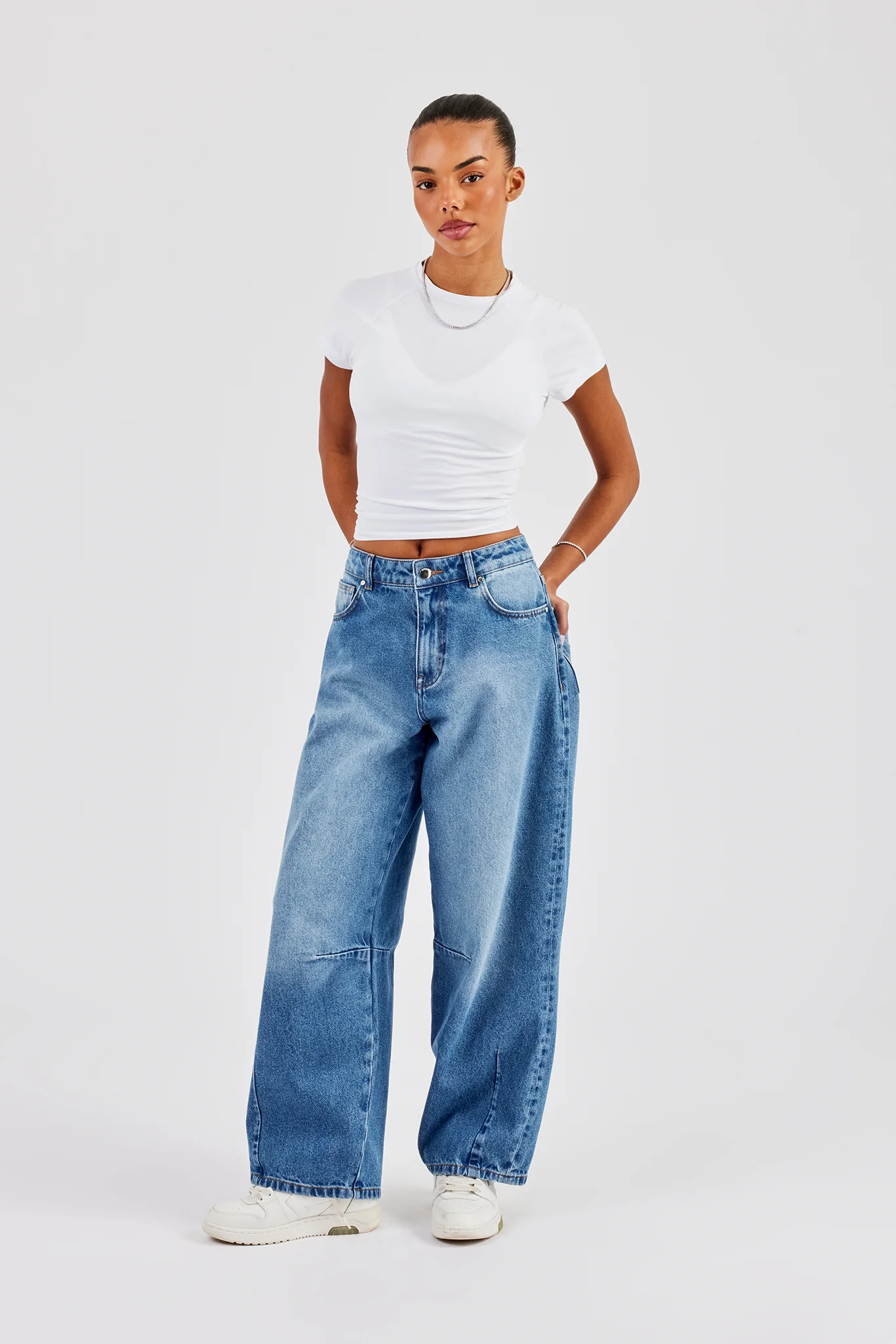 Baggy Balloon Fit Jeans - Mid Blue - Image 3
