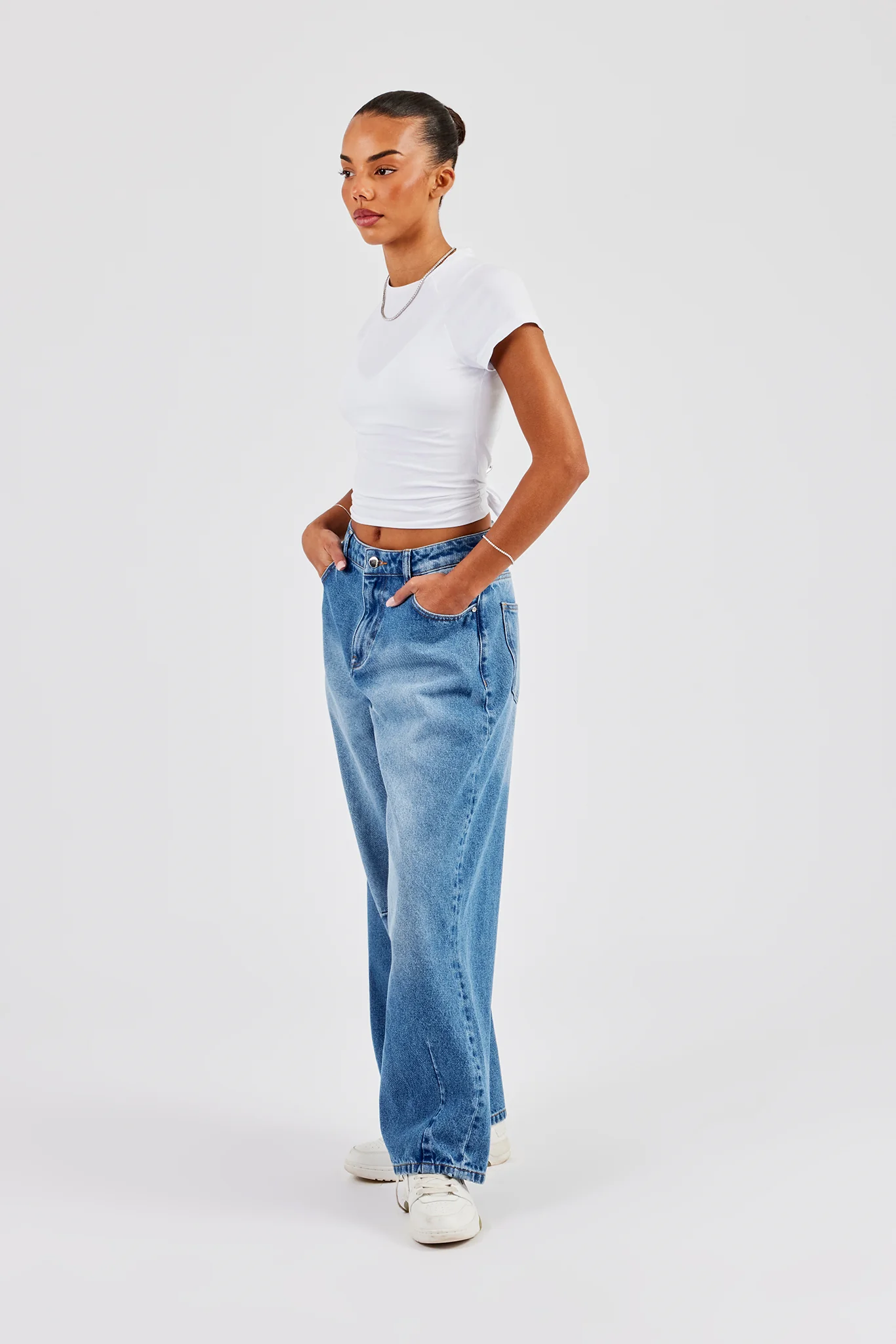 Baggy Balloon Fit Jeans - Mid Blue - Image 4