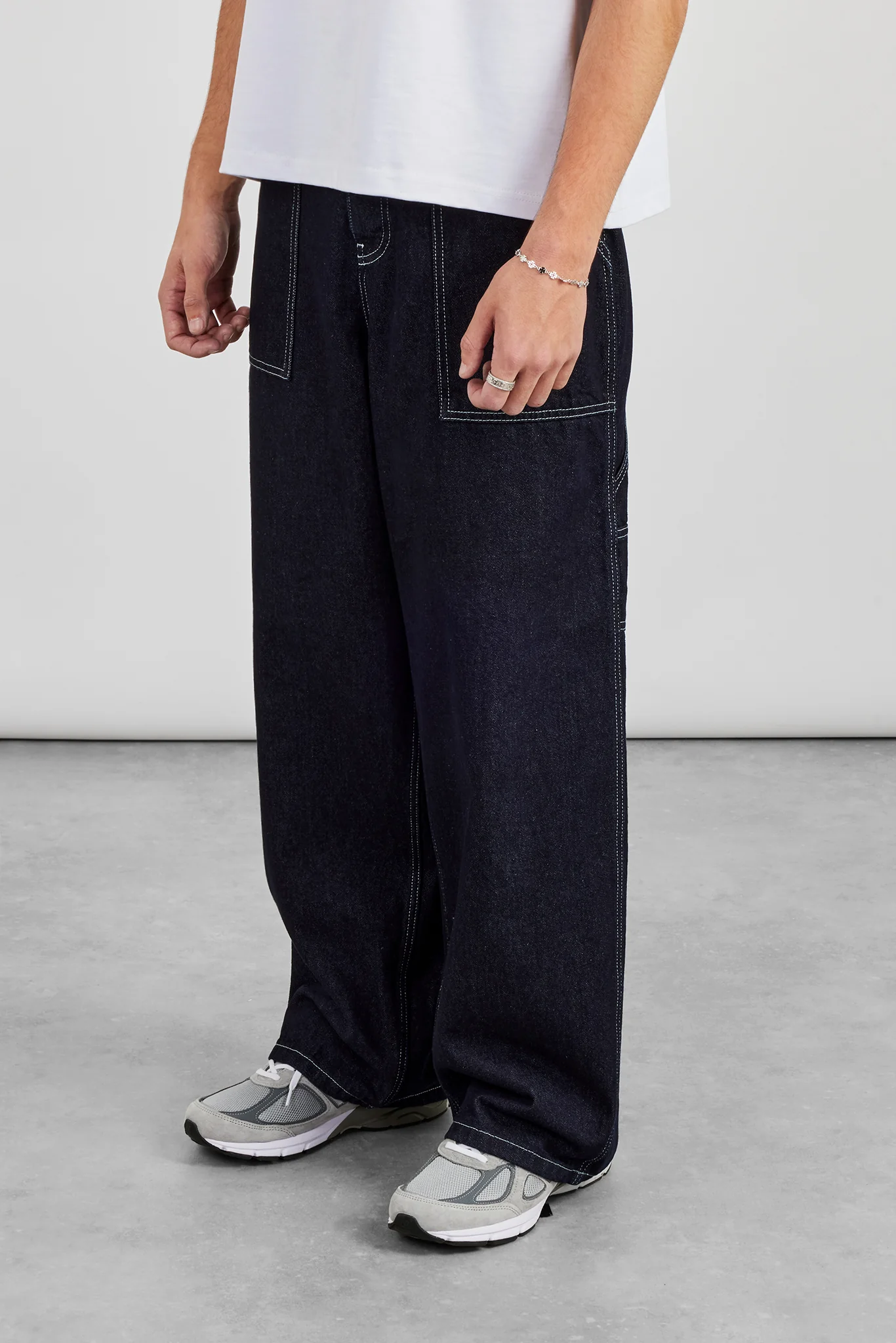 Baggy Contrast Stitch Jean - Indigo - Image 2