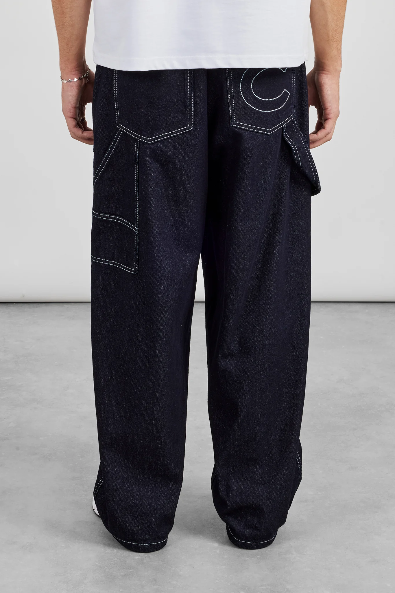 Baggy Contrast Stitch Jean - Indigo - Image 4