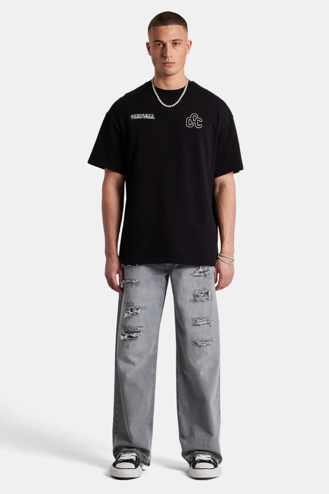Baggy Fit Distressed Jeans - Light Grey - Image 2