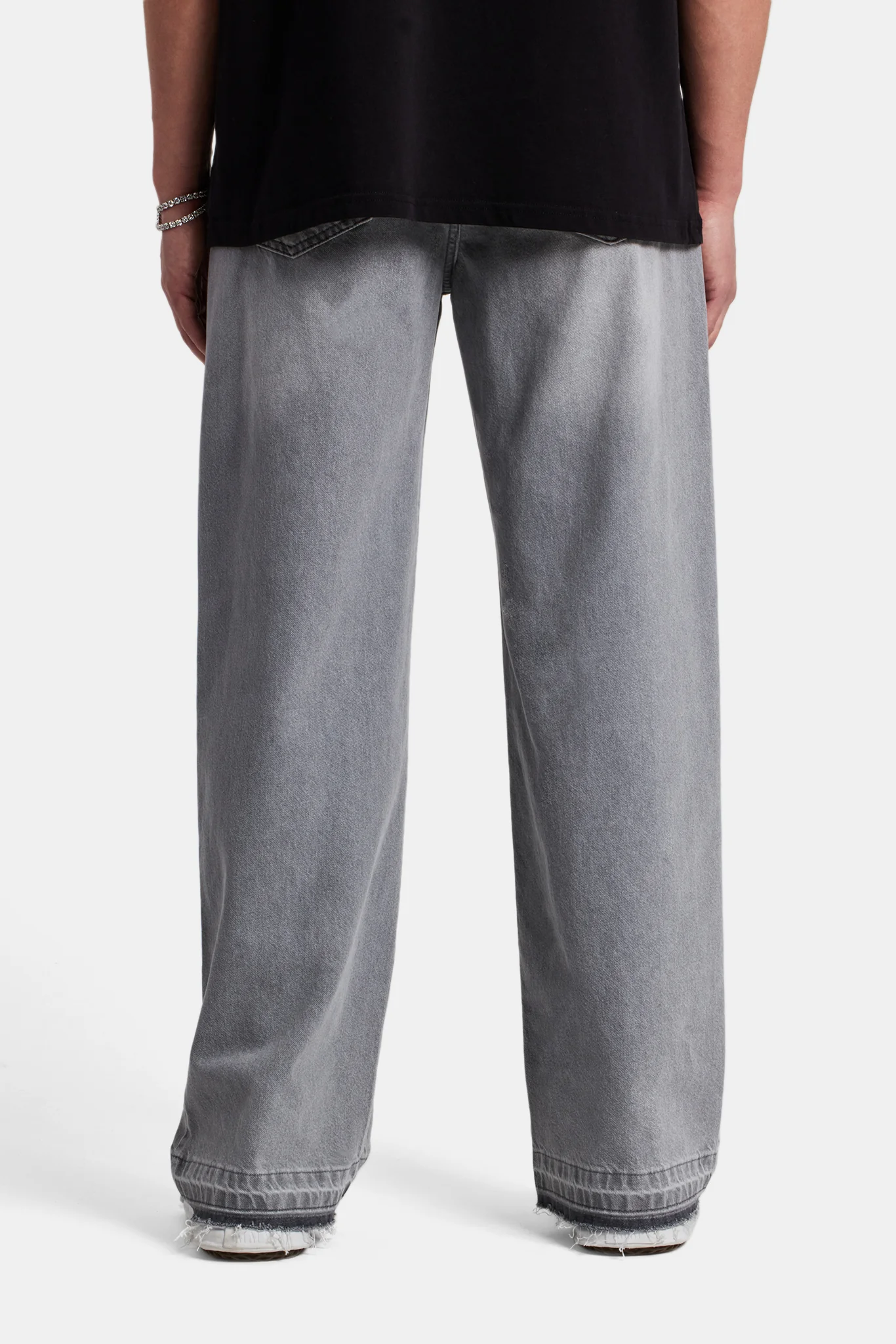 Baggy Fit Distressed Jeans - Light Grey - Image 5