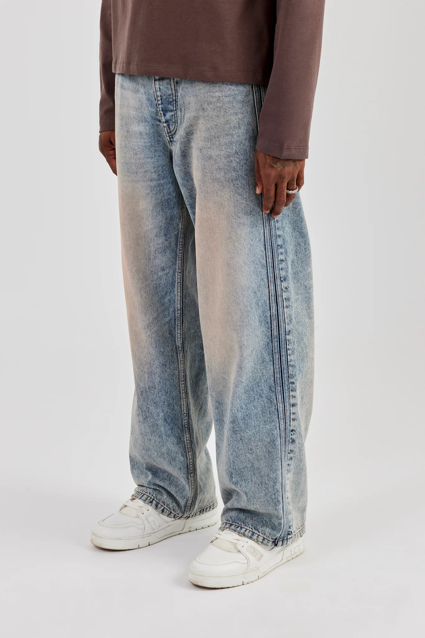 Baggy Fit Jean With Side Tape - Antique Wash