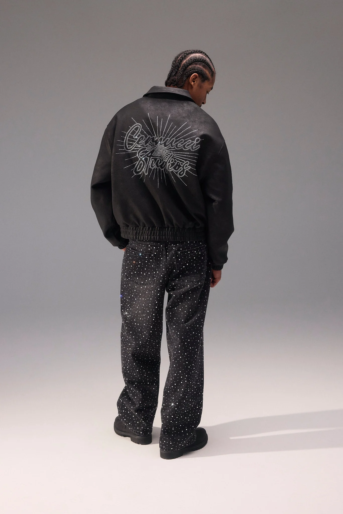 Baggy Fit Rhinestone Jean - Black - Image 2