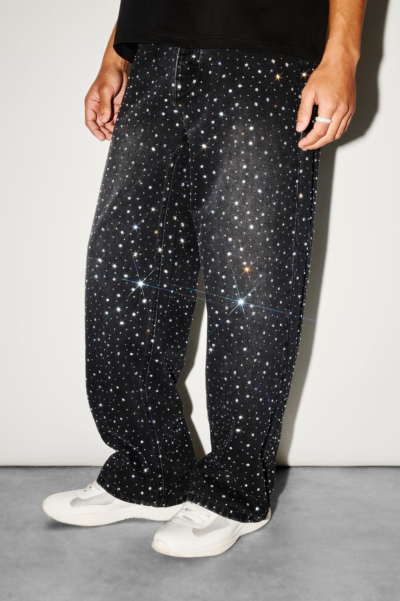 Baggy Fit Rhinestone Jean - Black - Image 4