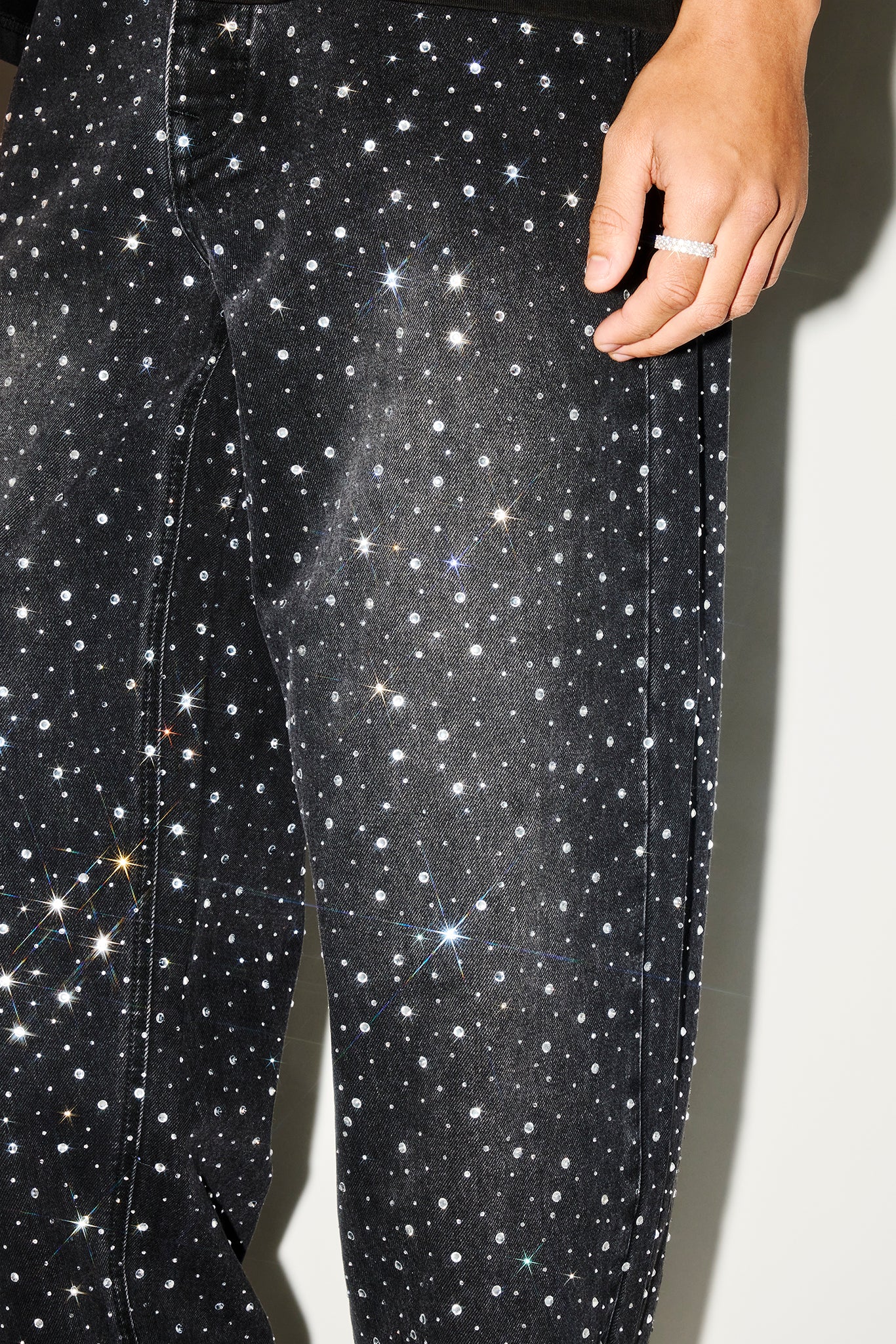 Baggy Fit Rhinestone Jean - Black - Image 5
