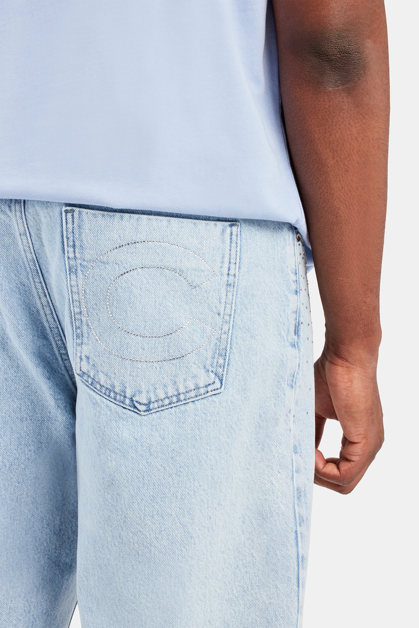 Baggy Fit Rhinestone Jeans - Ice Blue - Image 5