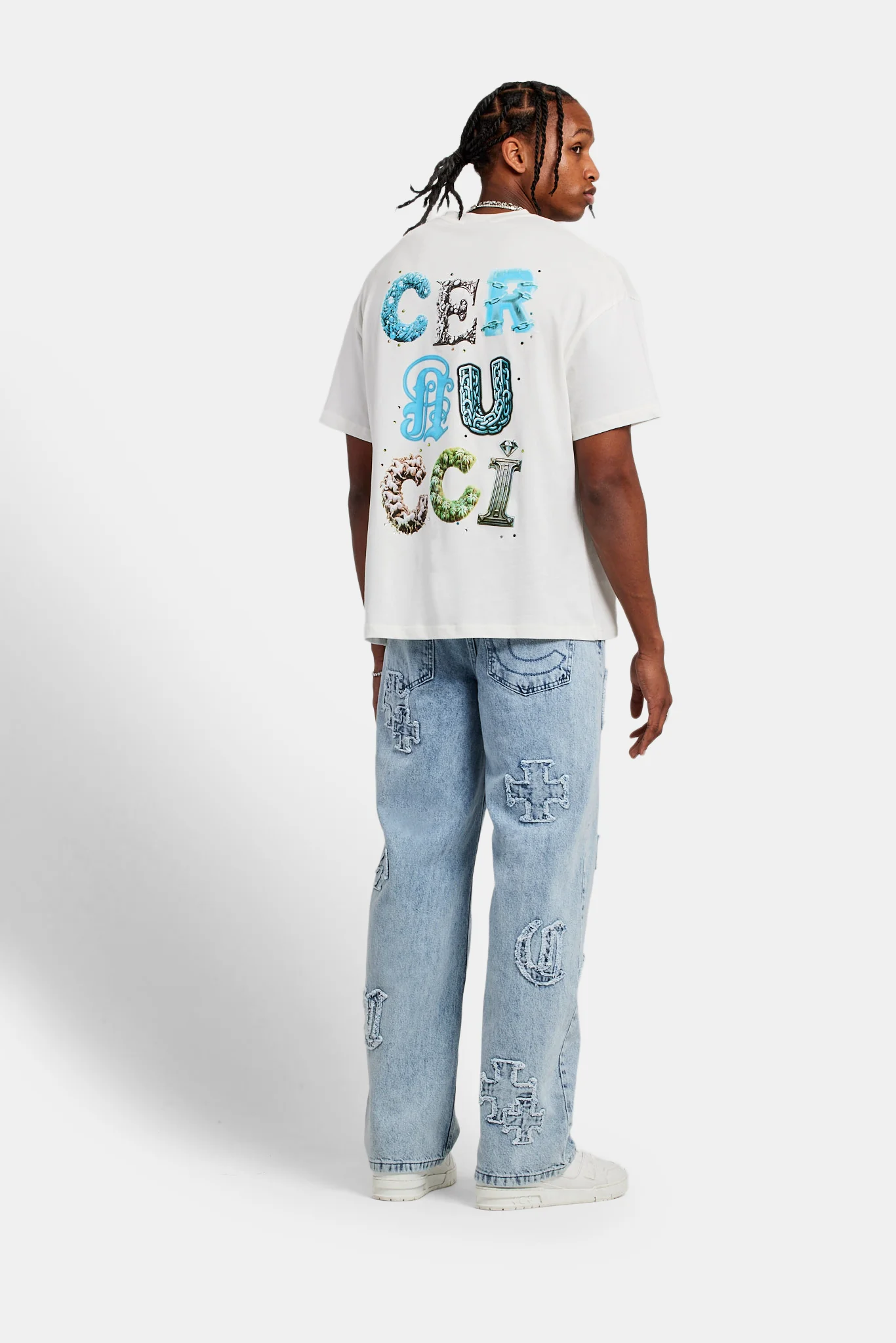 Baggy Raw Edge Applique Jeans - Light Blue - Image 5