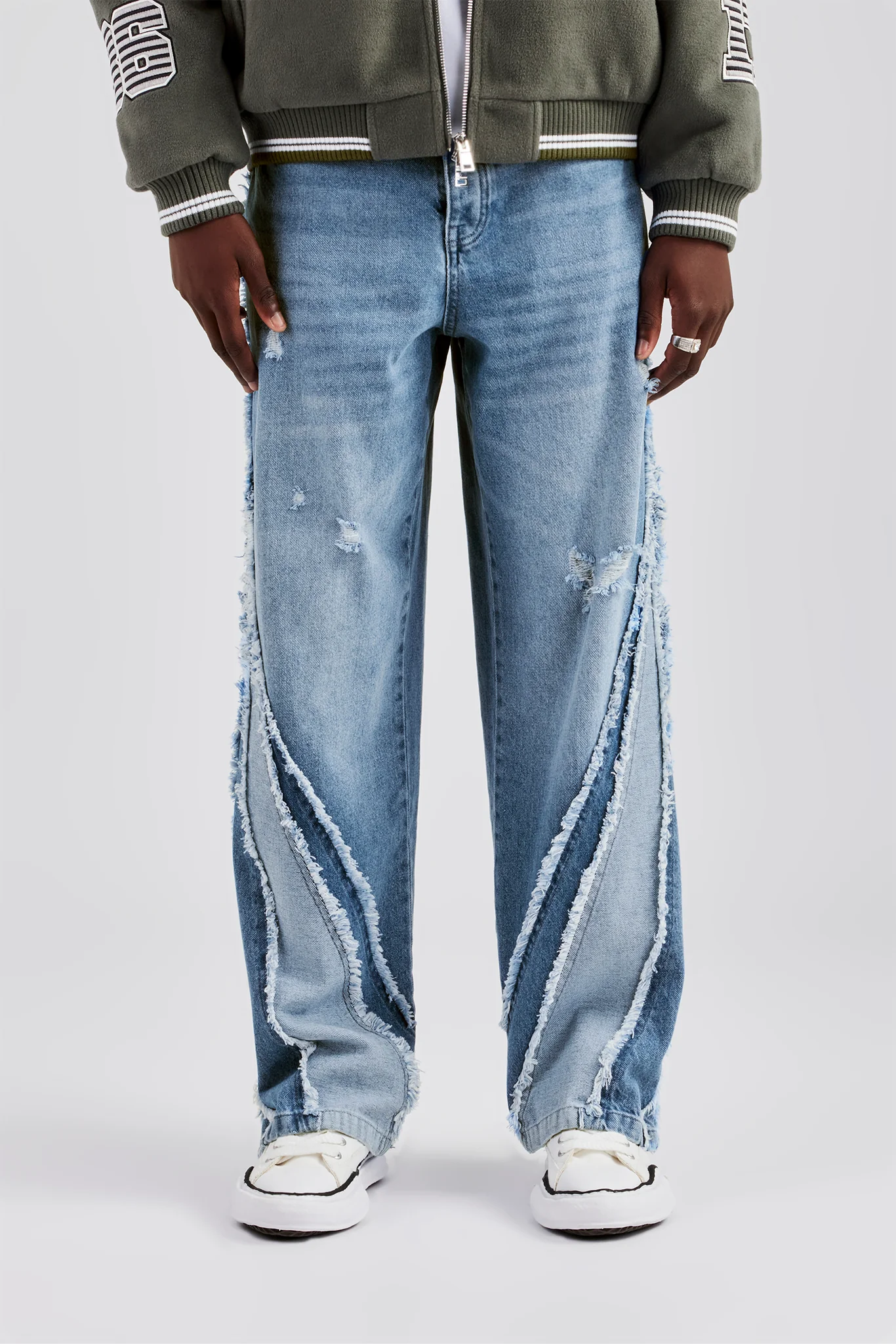 Baggy Spliced Raw Edge Jean - Image 4