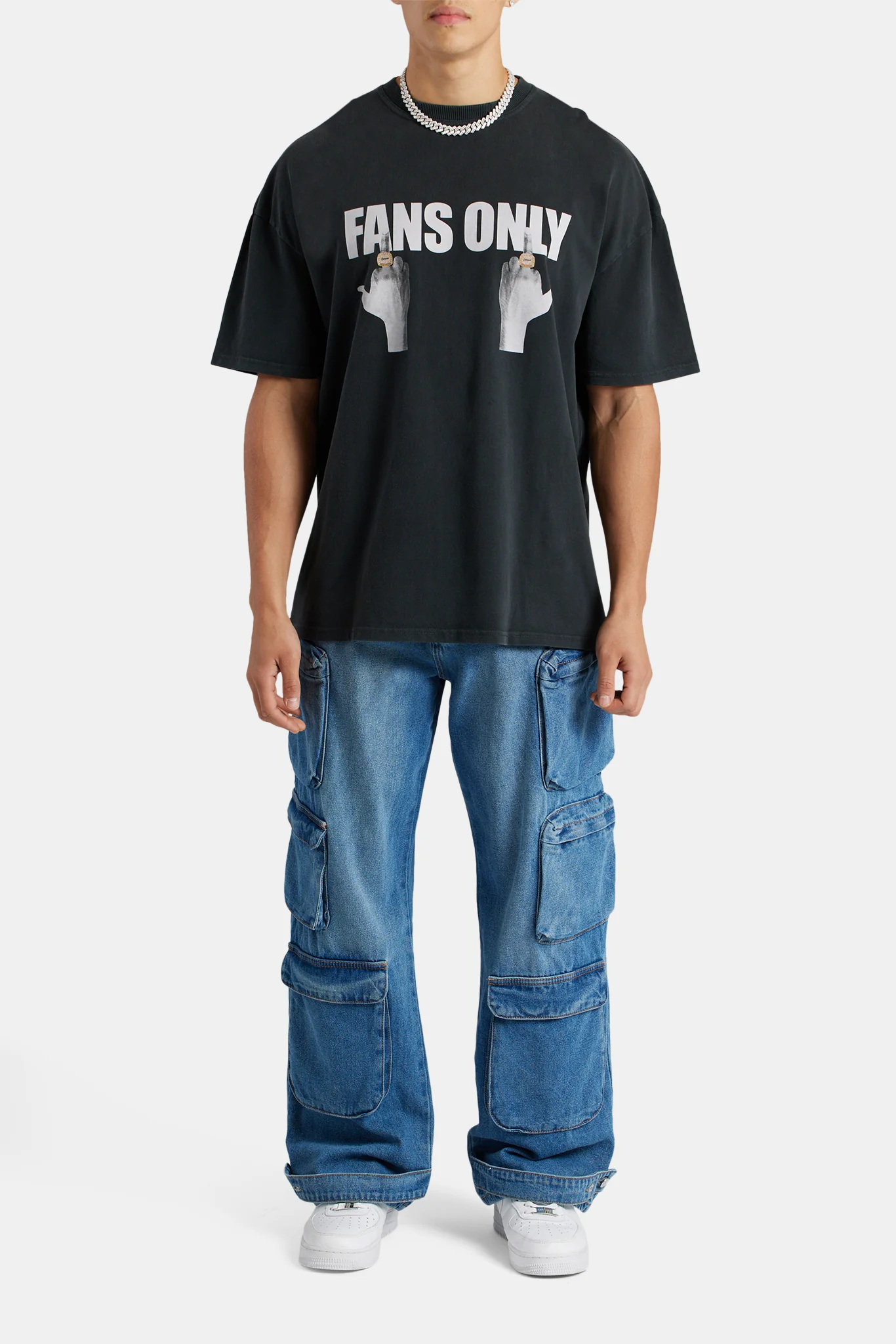 Baggy Utility Cargo Jeans - Mid Blue - Image 3
