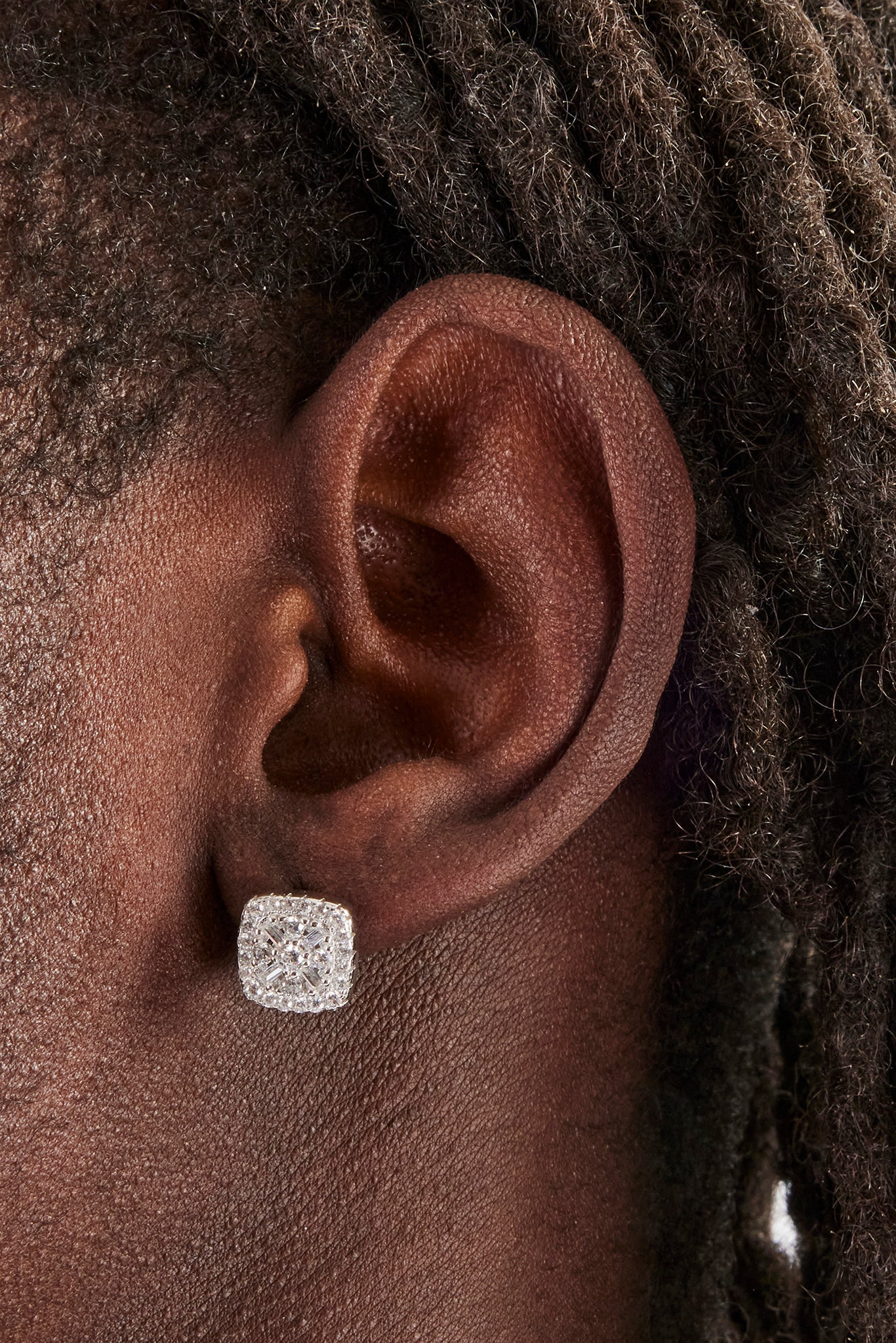 Baguette Centre Square Stud Earrings - 10mm - Image 2