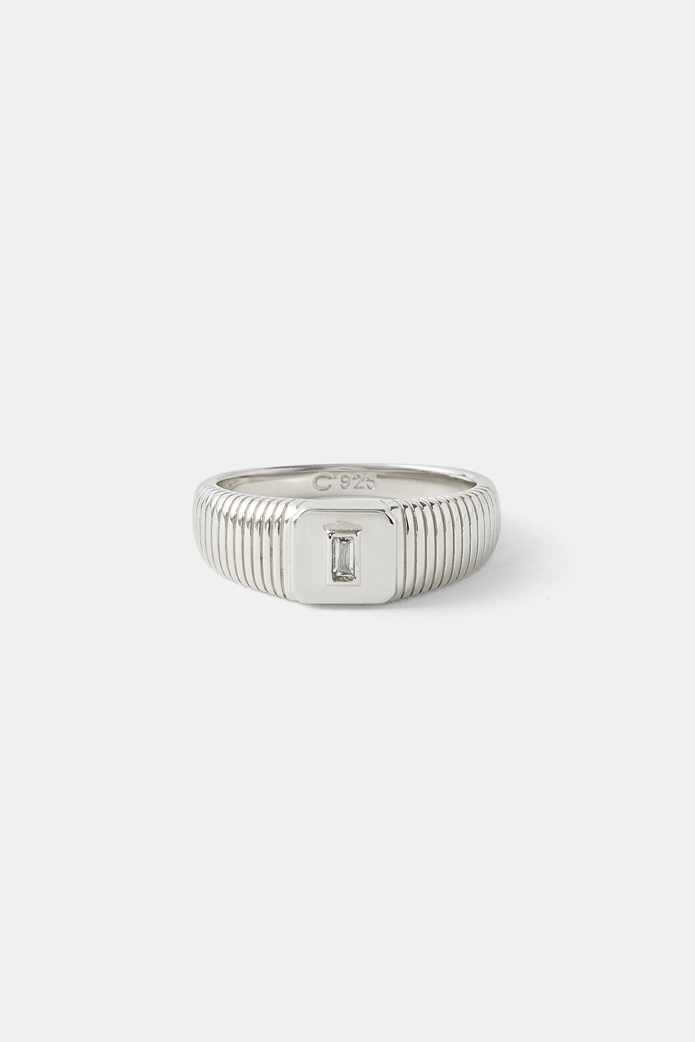 Baguette Stone Centre Textured Ring - 8mm
