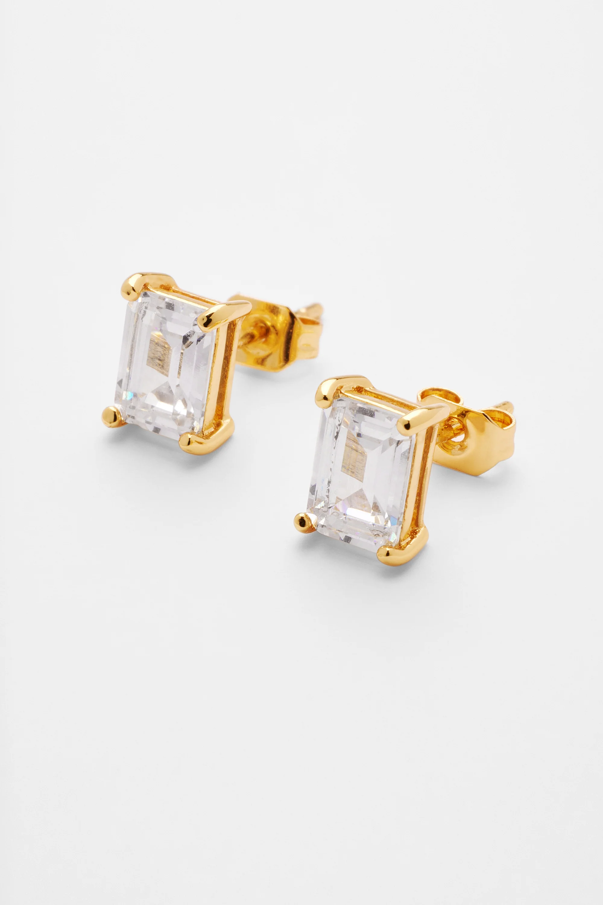 Baguette Stone Stud Earrings - Gold - 6mm