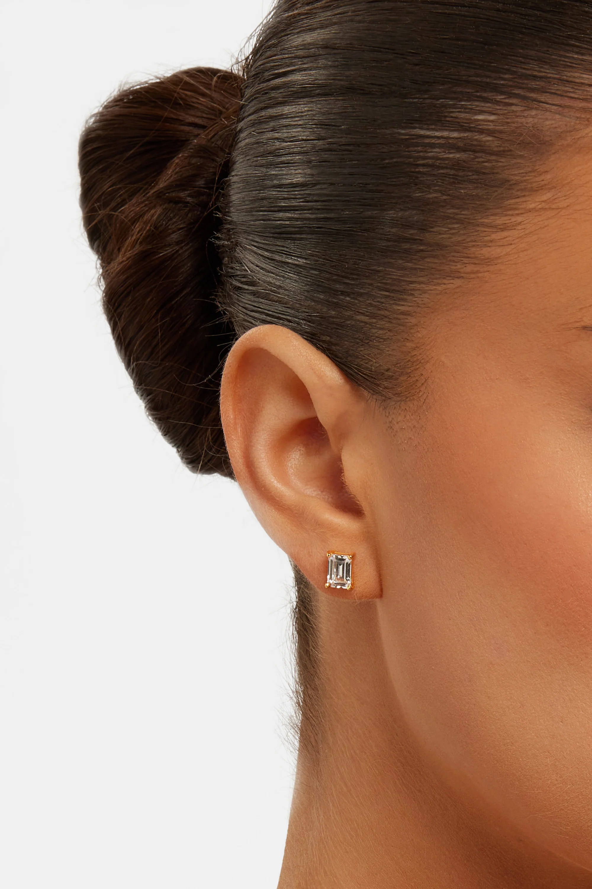 Baguette Stone Stud Earrings - Gold - 6mm - Image 2