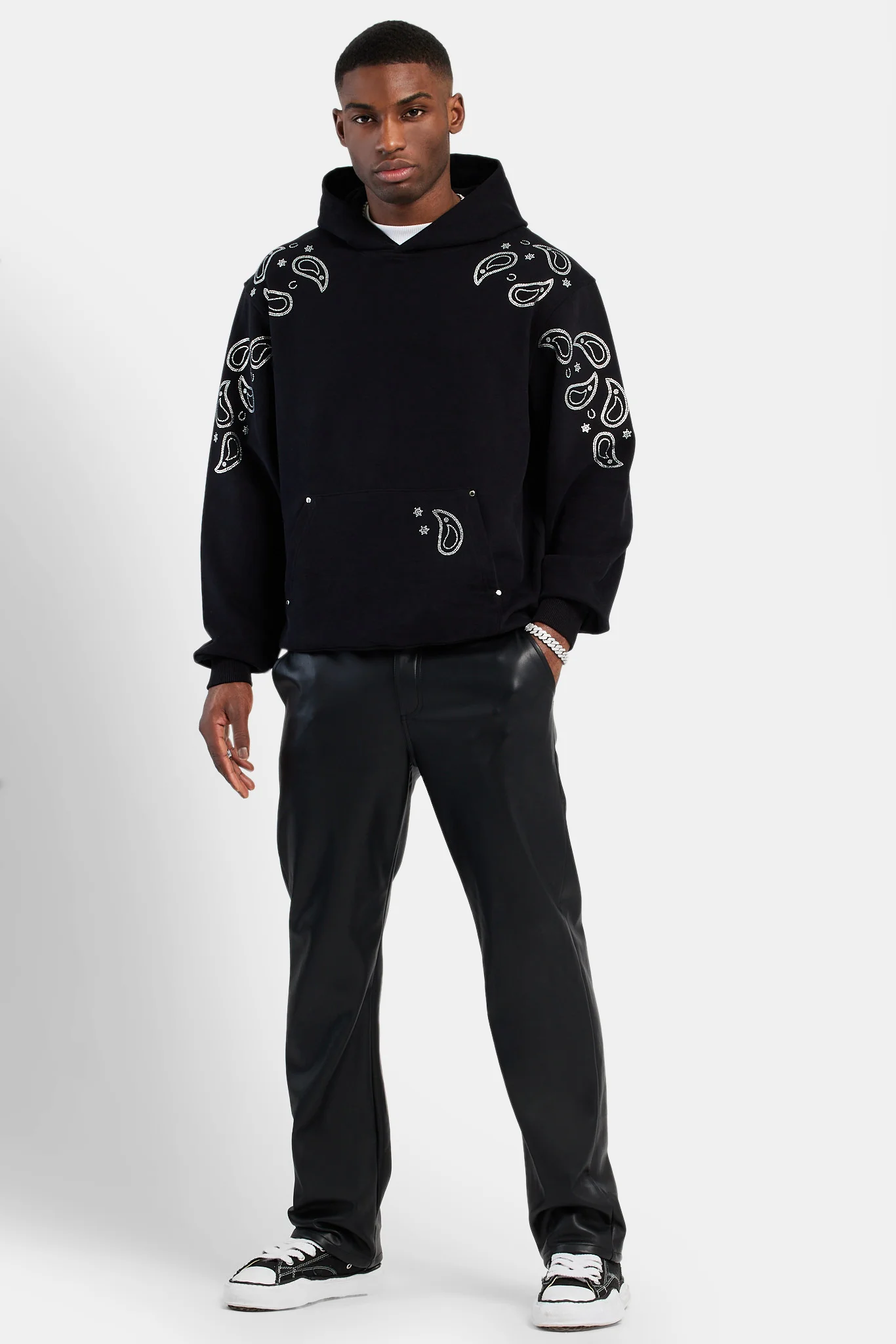 Bandana Rhinestone Hoodie - BLACK - Image 2