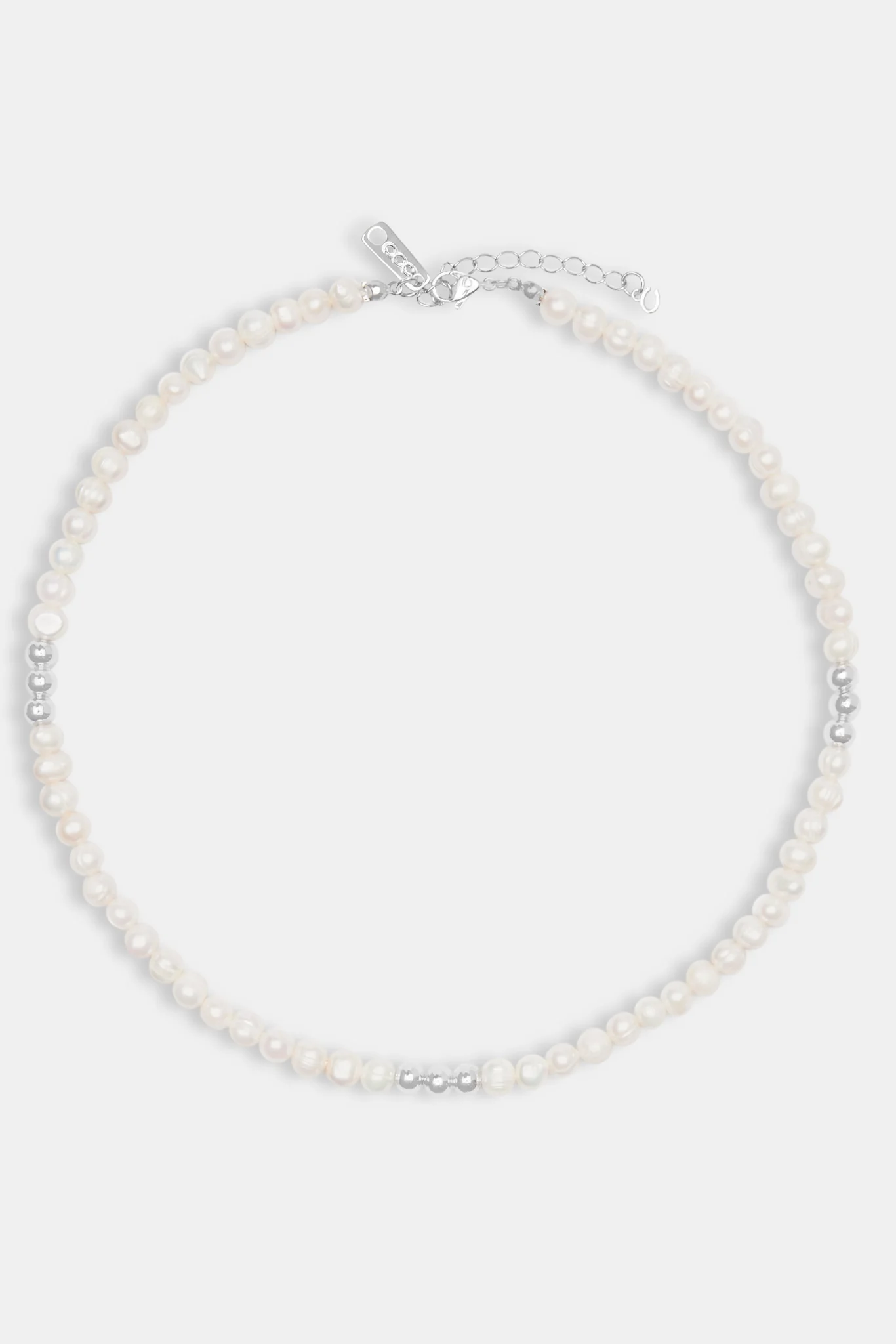 Baroque Freshwater Pearl Metallic Bead Necklace - White - Image 3