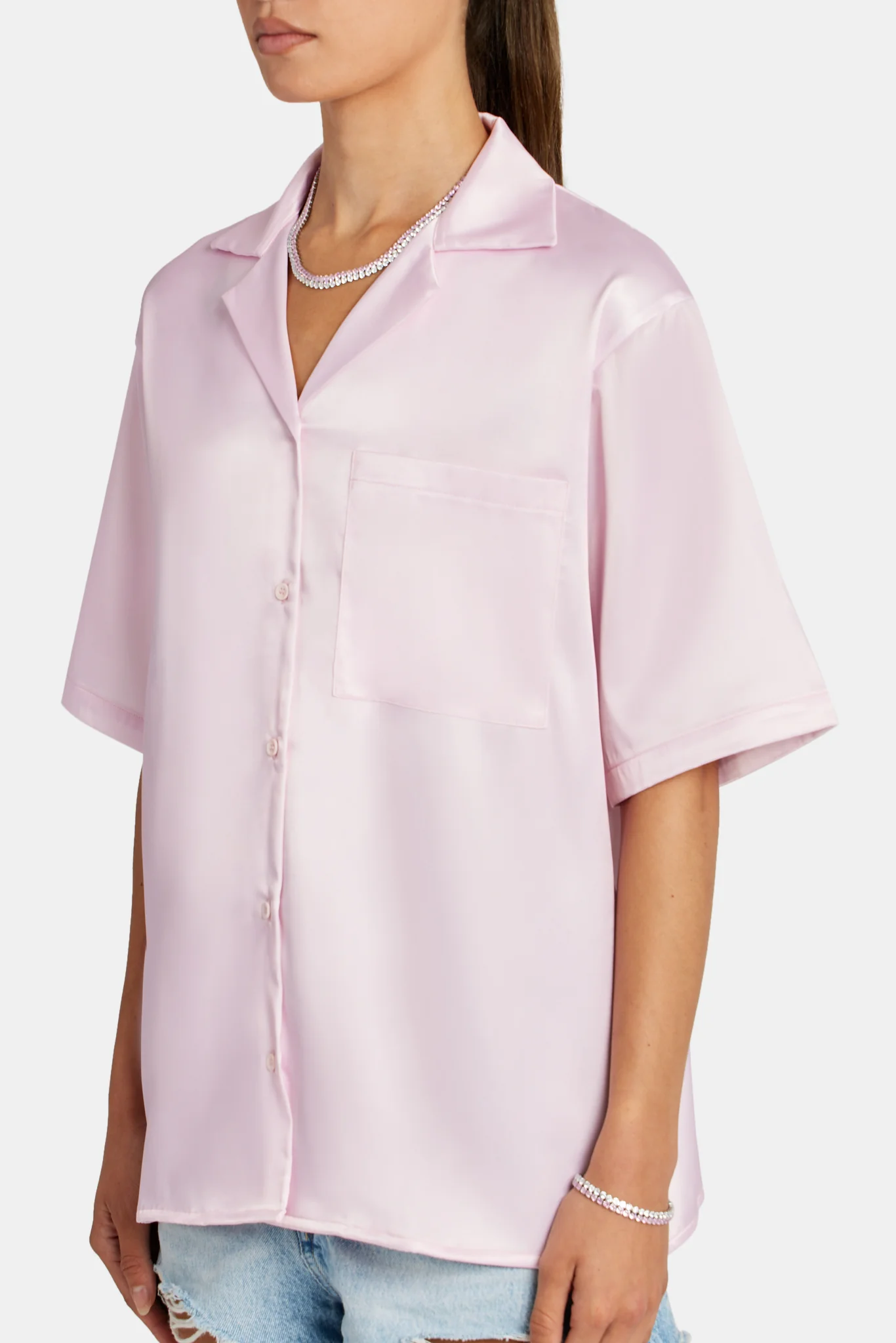 Beach Hut Graphic Satin Shirt  - Light Pink - Image 4