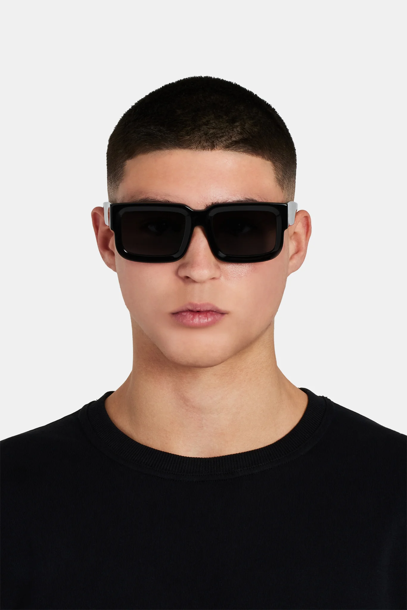 Beseled Chunky Square Acetate Frame Sunglasses - Black - Image 4