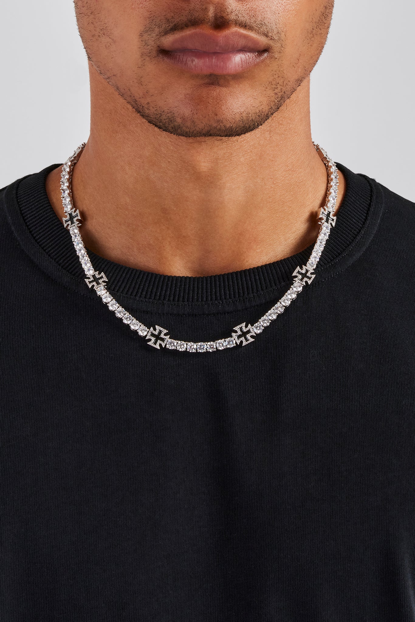 Black Cross Motif Tennis Chain & Bracelet - 5mm - Image 3