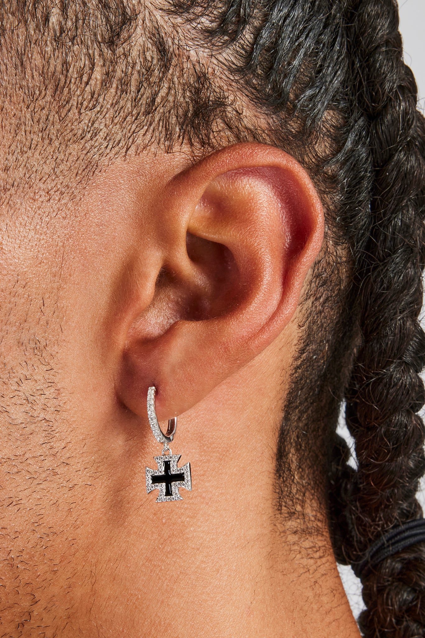 Black Enamel Cross Motif Drop Earrings - 10mm - Image 2