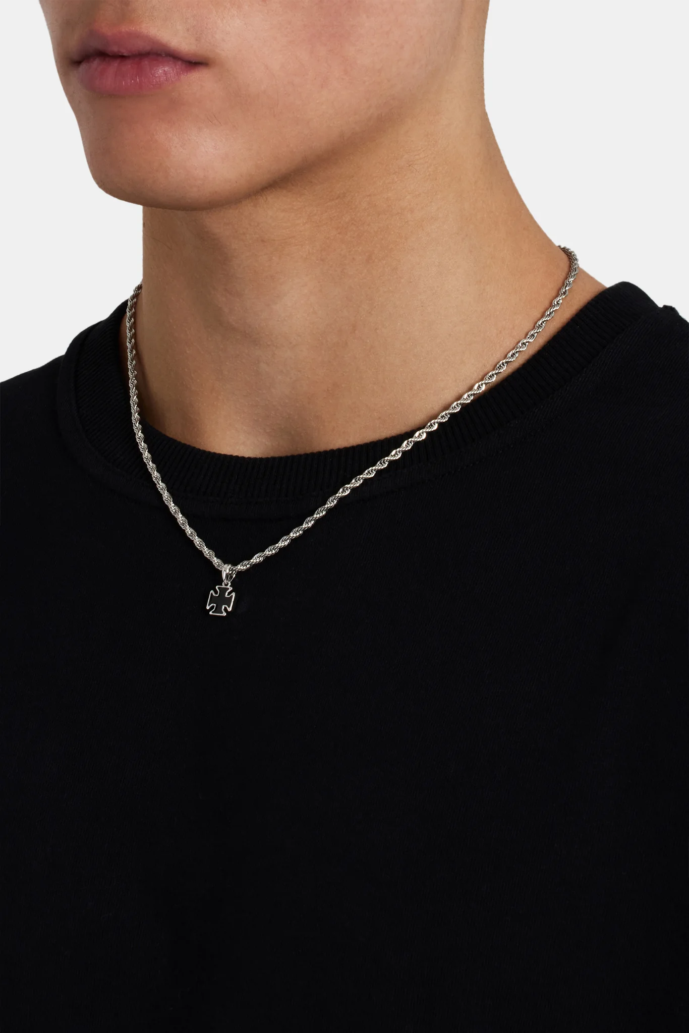 Black Enamel Cross Motif Necklace - 10mm - Image 3