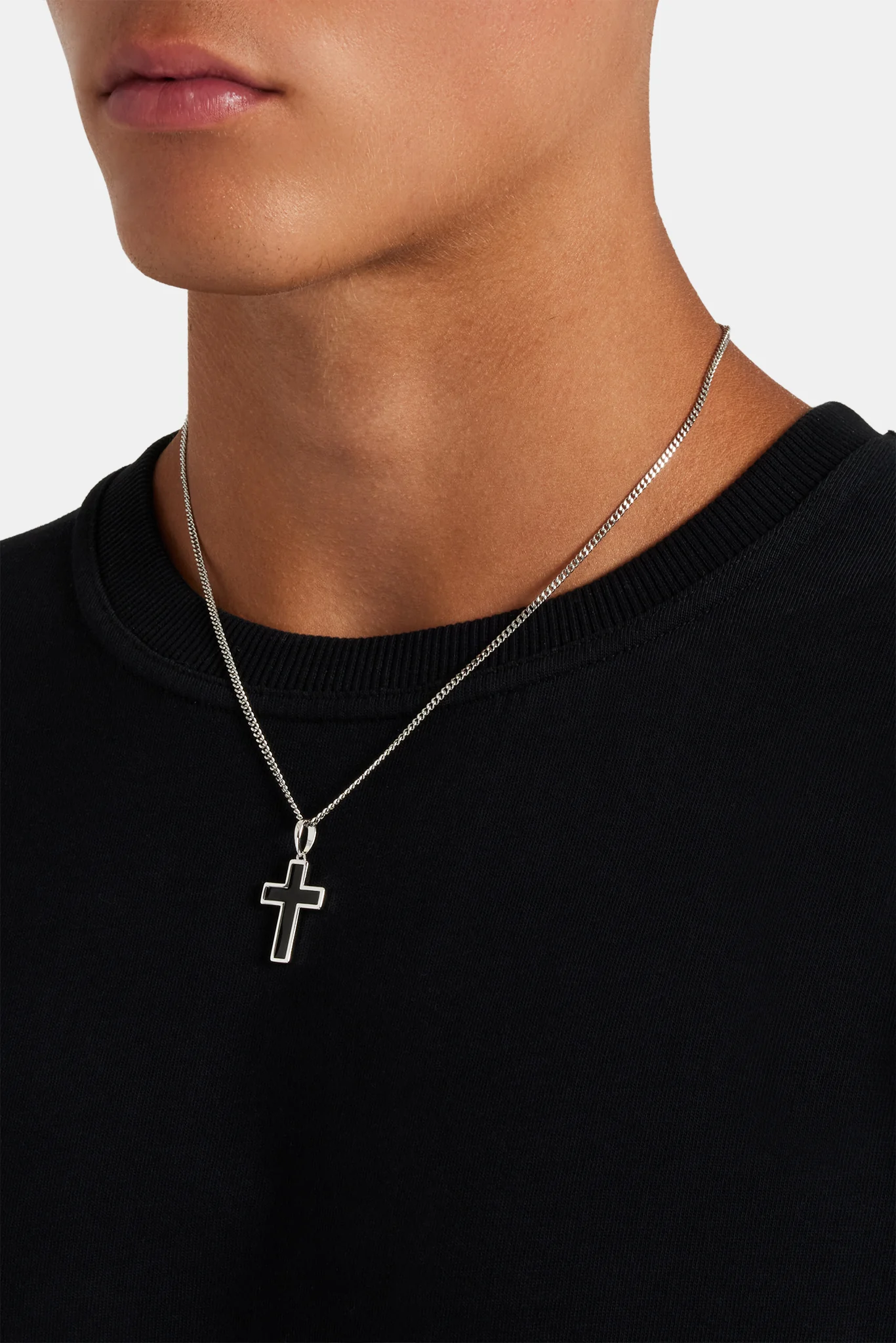 Black Enamel Micro Cross Pendant - 15mm - Image 3