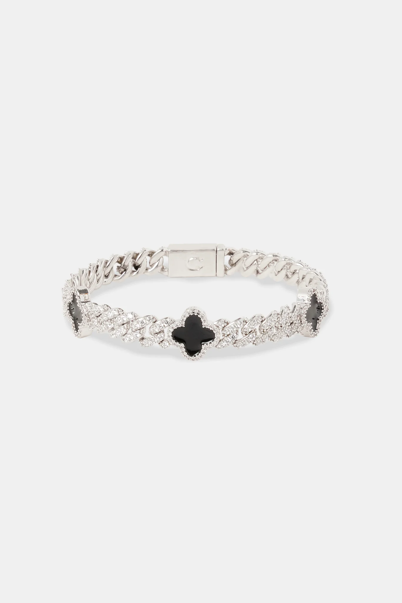 Black Enamel Motif Cuban Bracelet - 8mm - Image 2