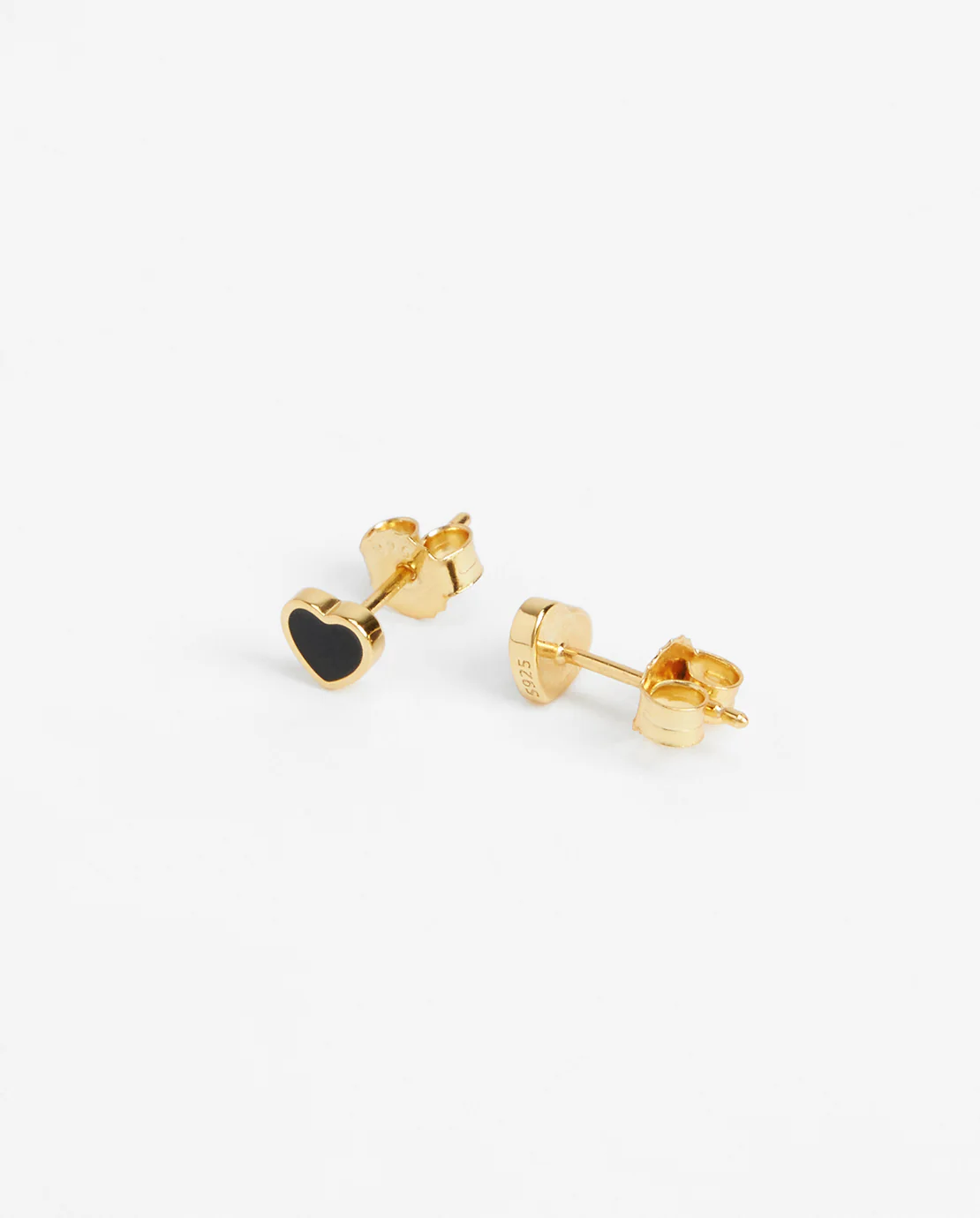 Black Heart Enamel Stud Earrings - Gold - Image 3