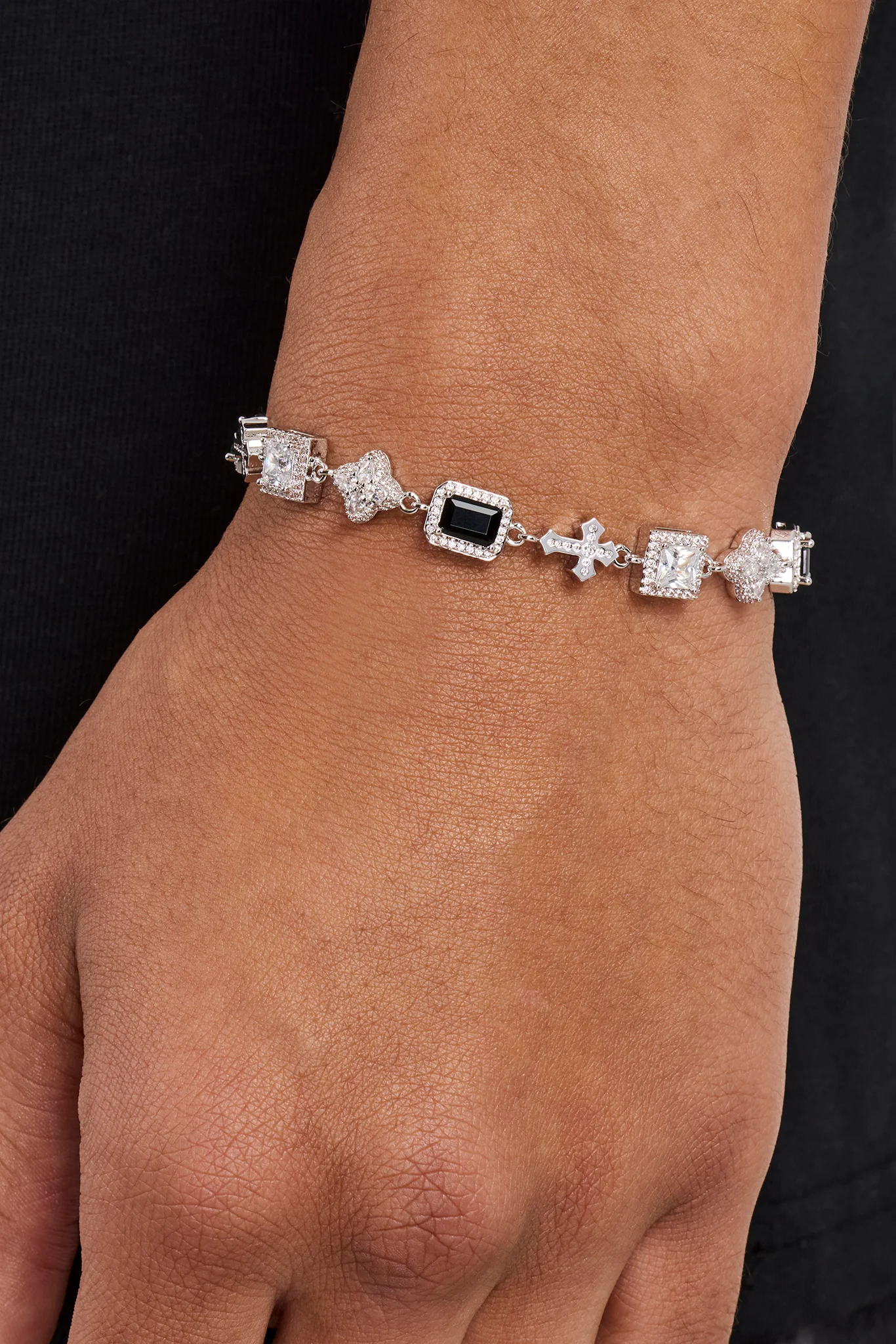Black Motif & Cross Multi Gemstone Bracelet - 8mm - Image 2