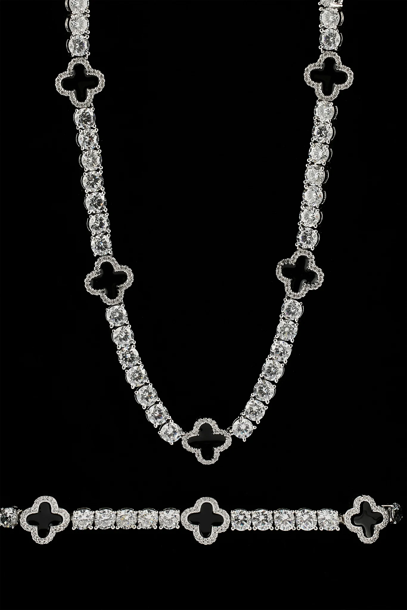 Black Motif Tennis Chain & Bracelet - 5mm - Image 2