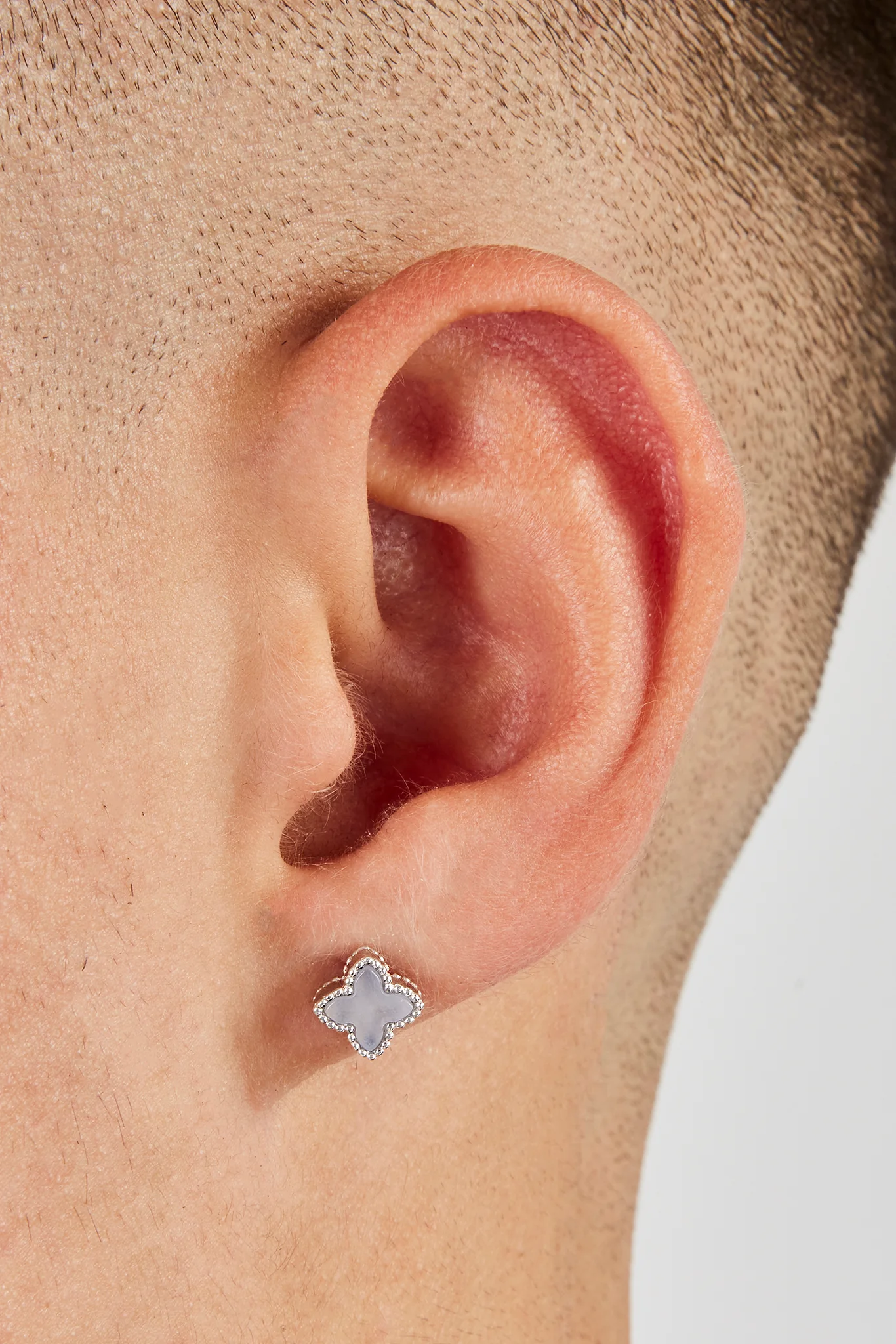Blue Agate Motif Stud Earrings - 8mm - Image 2
