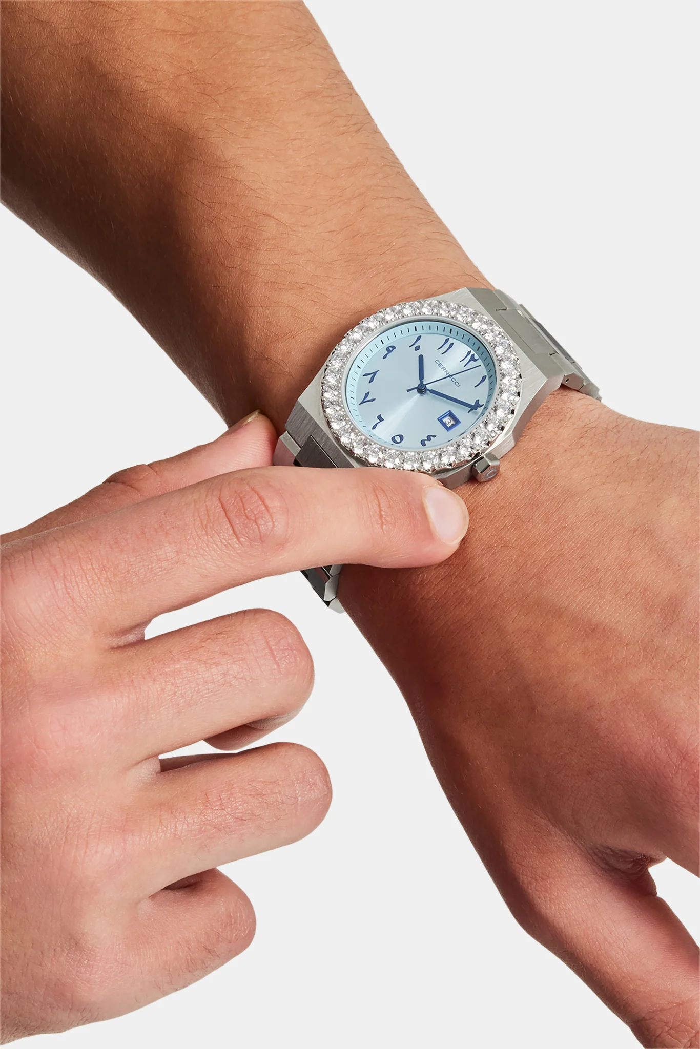 Blue Arabic Dial Iced Bezel Watch - Image 4