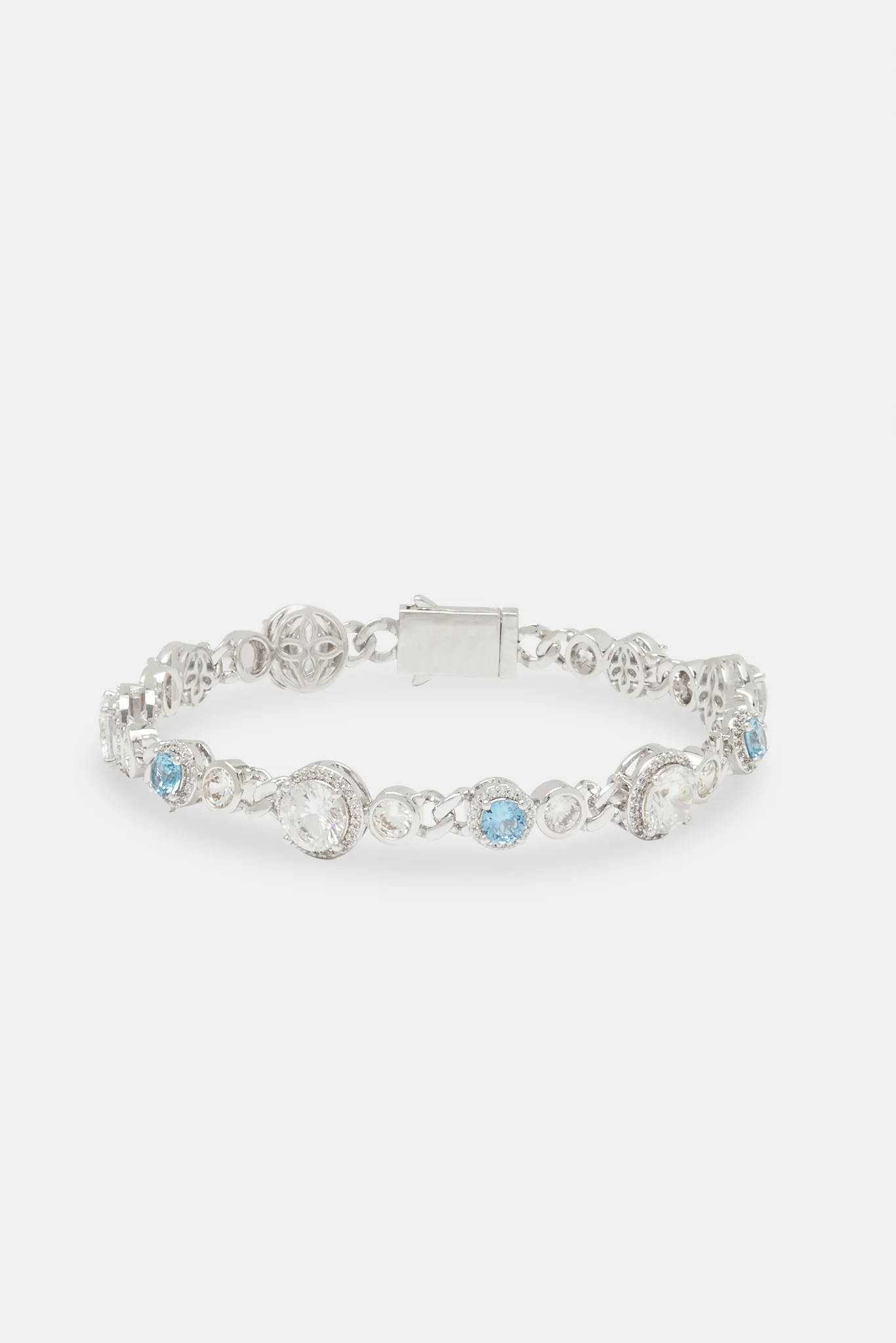 Blue & Clear Stone Cuban Bracelet - 10mm - Image 2