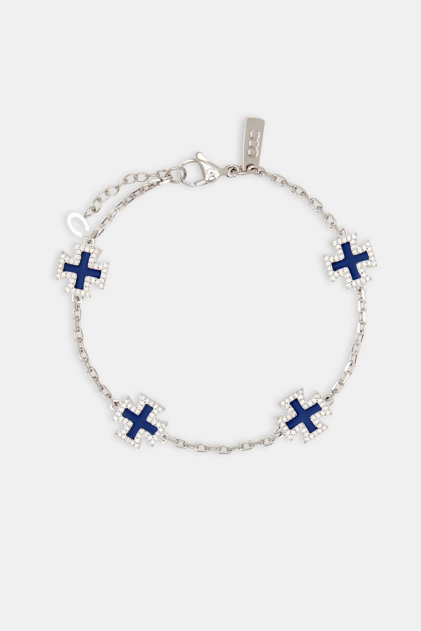 Blue Enamel Cross Motif Bracelet - 12mm - Image 2