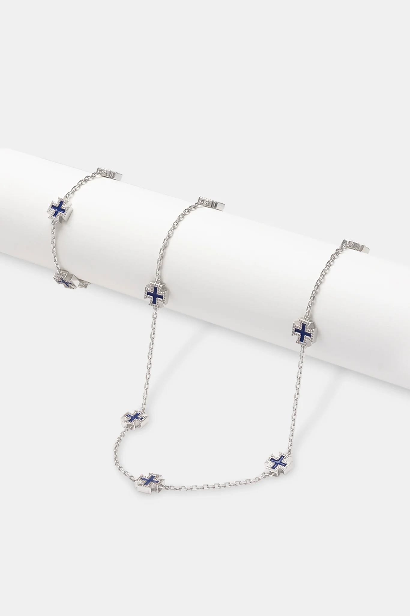 Blue Enamel Cross Motif Chain & Bracelet - 12mm - Image 2